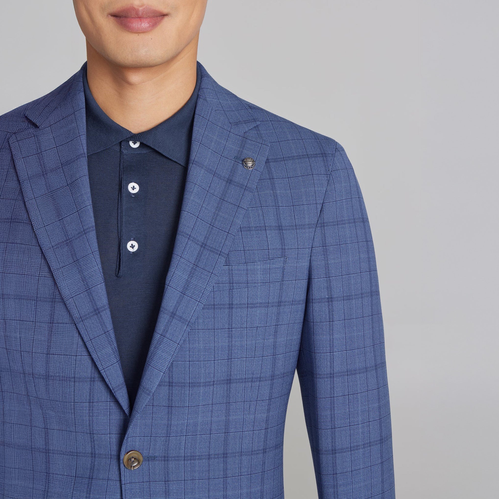 Mid-Blue Tonal Plaid Midland Contemporary Fit DRAGO Wool Suit - Jack Victor - Boutique Jacques International