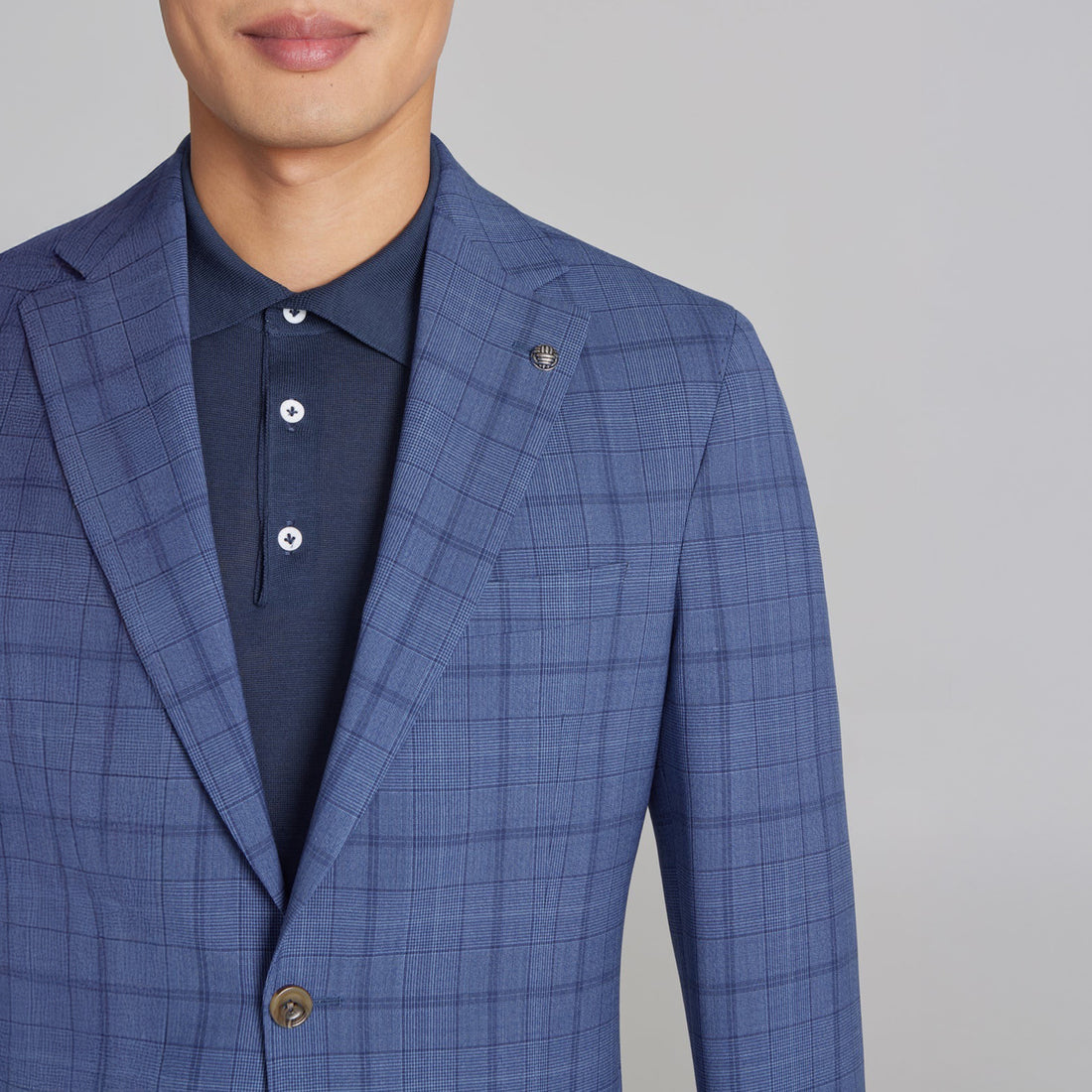 Mid-Blue Tonal Plaid Midland Contemporary Fit DRAGO Wool Suit - Jack Victor - Boutique Jacques International