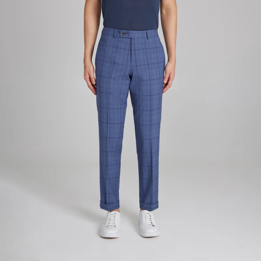 Mid-Blue Tonal Plaid Midland Contemporary Fit DRAGO Wool Suit - Jack Victor - Boutique Jacques International