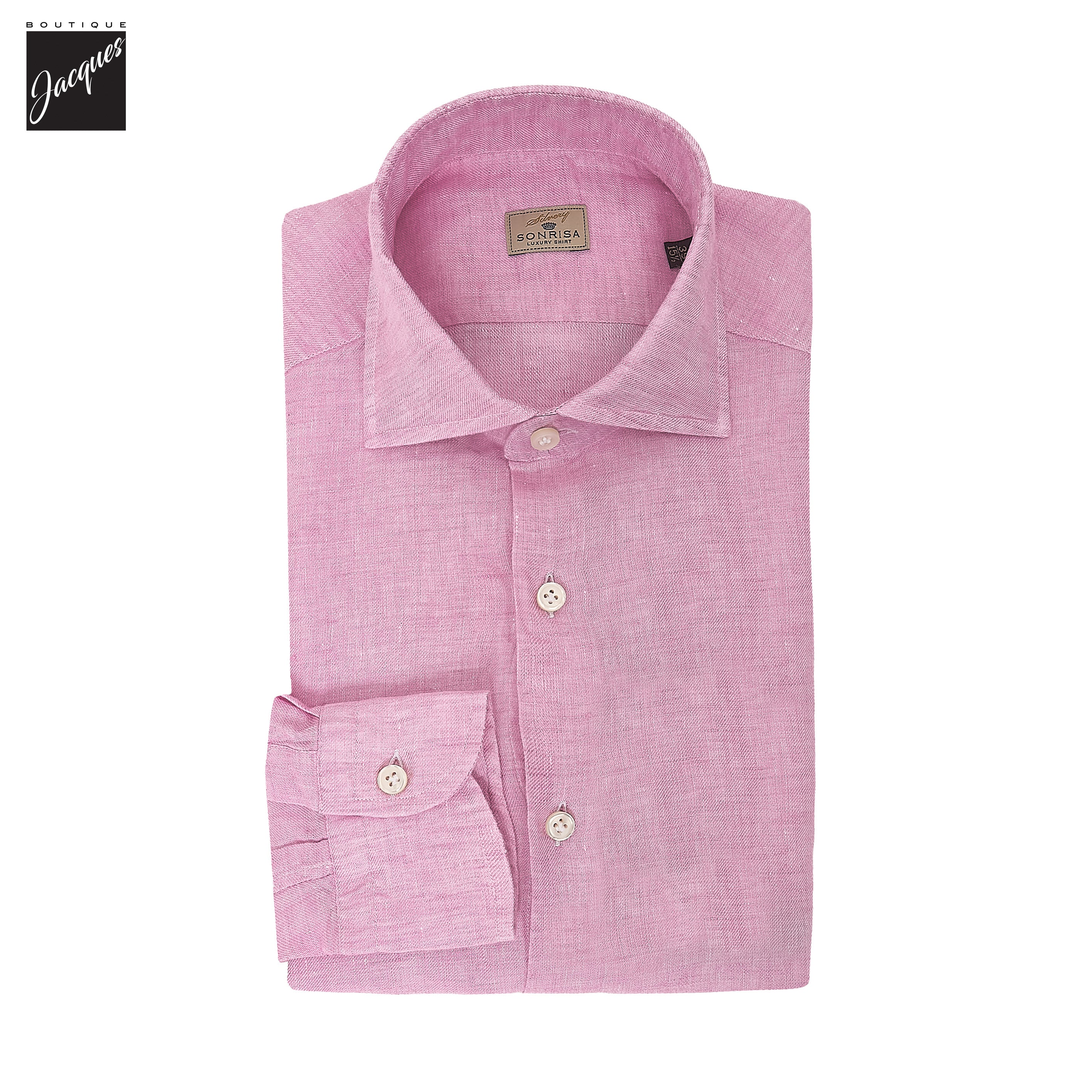 Pink Garment-Dyed Linen Modern Fit Casual Shirt - SONRISA - Boutique Jacques International