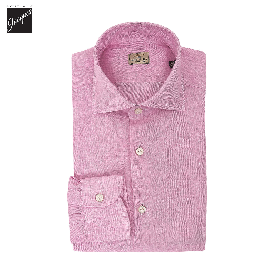 Pink Garment-Dyed Linen Modern Fit Casual Shirt - SONRISA - Boutique Jacques International