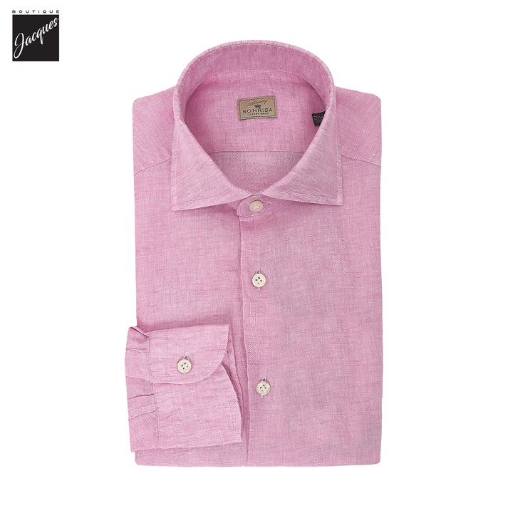 Pink Garment-Dyed Linen Modern Fit Casual Shirt - SONRISA - Boutique Jacques International