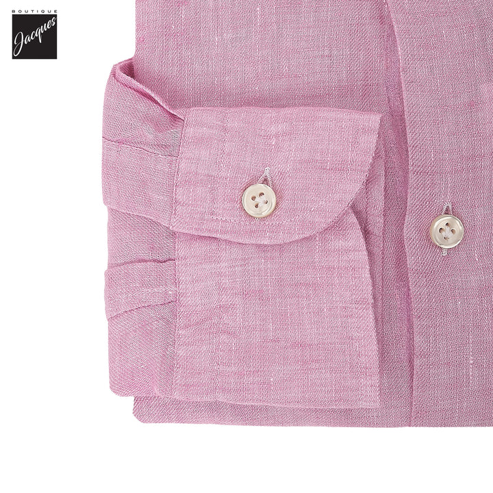 Pink Garment-Dyed Linen Modern Fit Casual Shirt - SONRISA - Boutique Jacques International