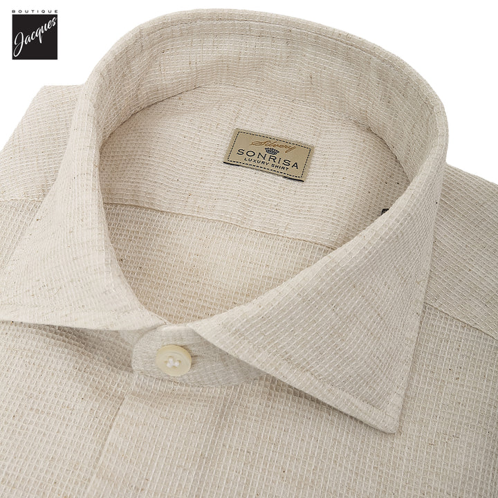 Oatmeal Textured Cotton Linen Modern Fit Casual Shirt - SONRISA - Boutique Jacques International