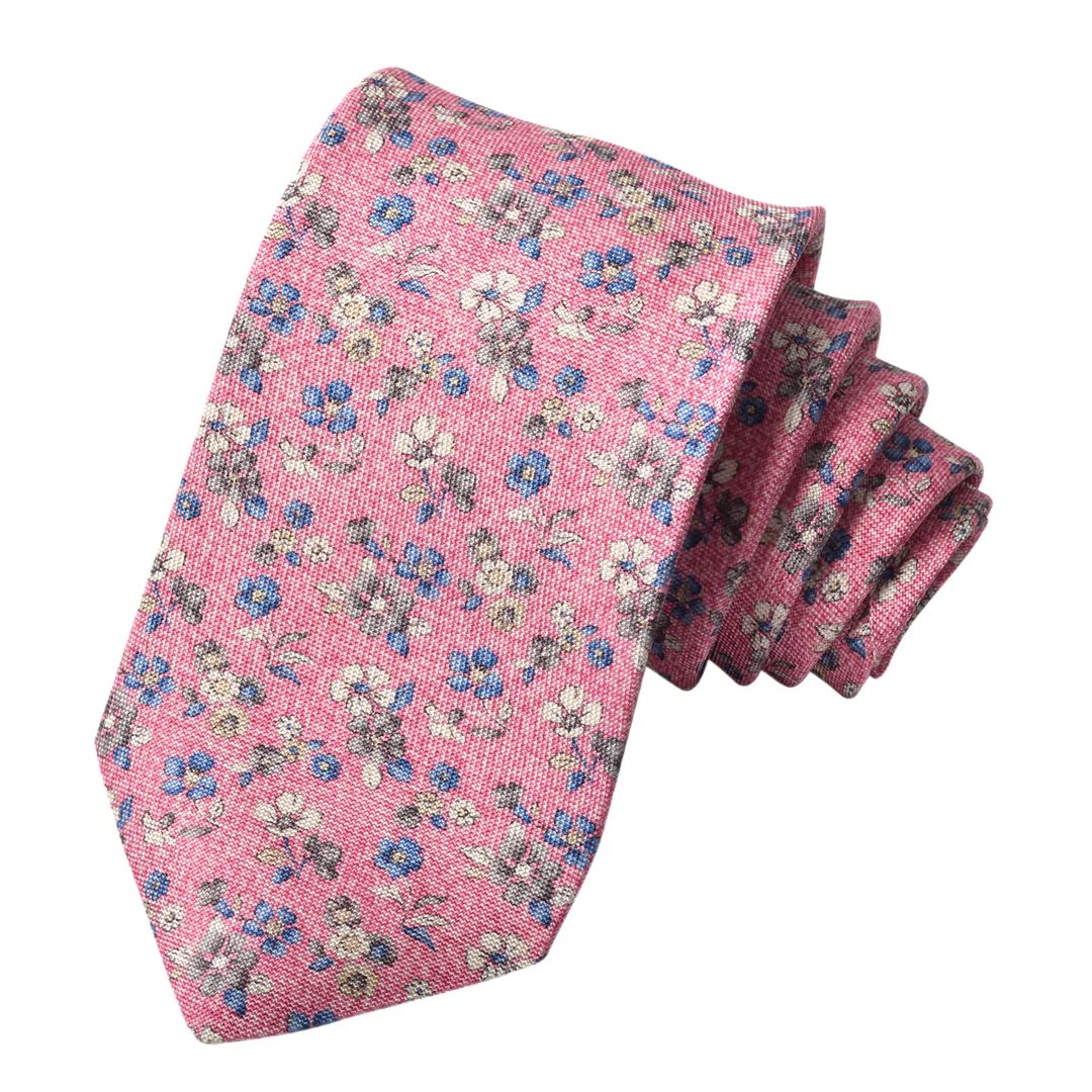 Pink Mélange Floral Printed Panama Silk Tie - DION - Boutique Jacques International