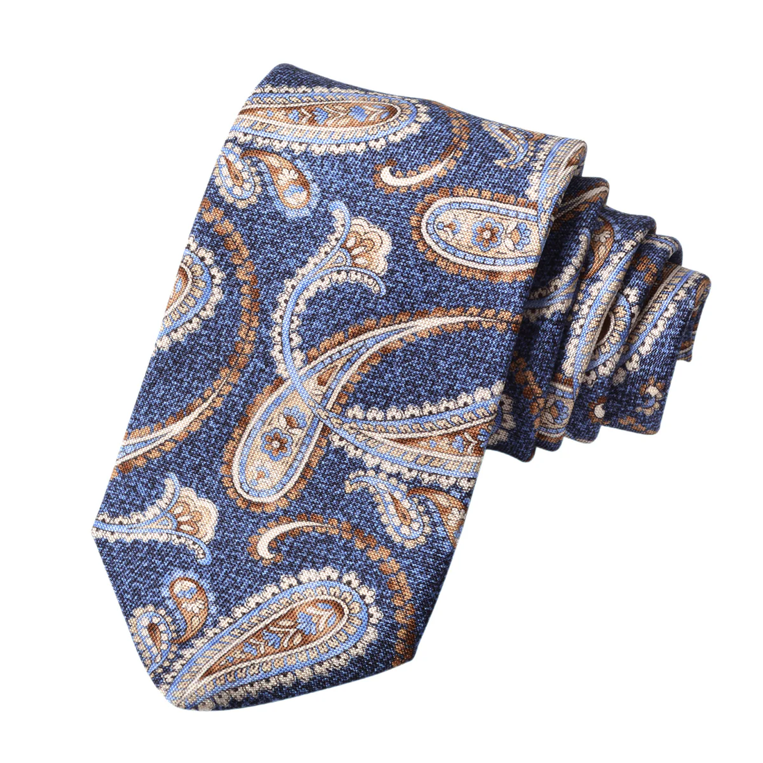 Denim Blue Mélange Paisley Printed Panama Silk Tie - DION