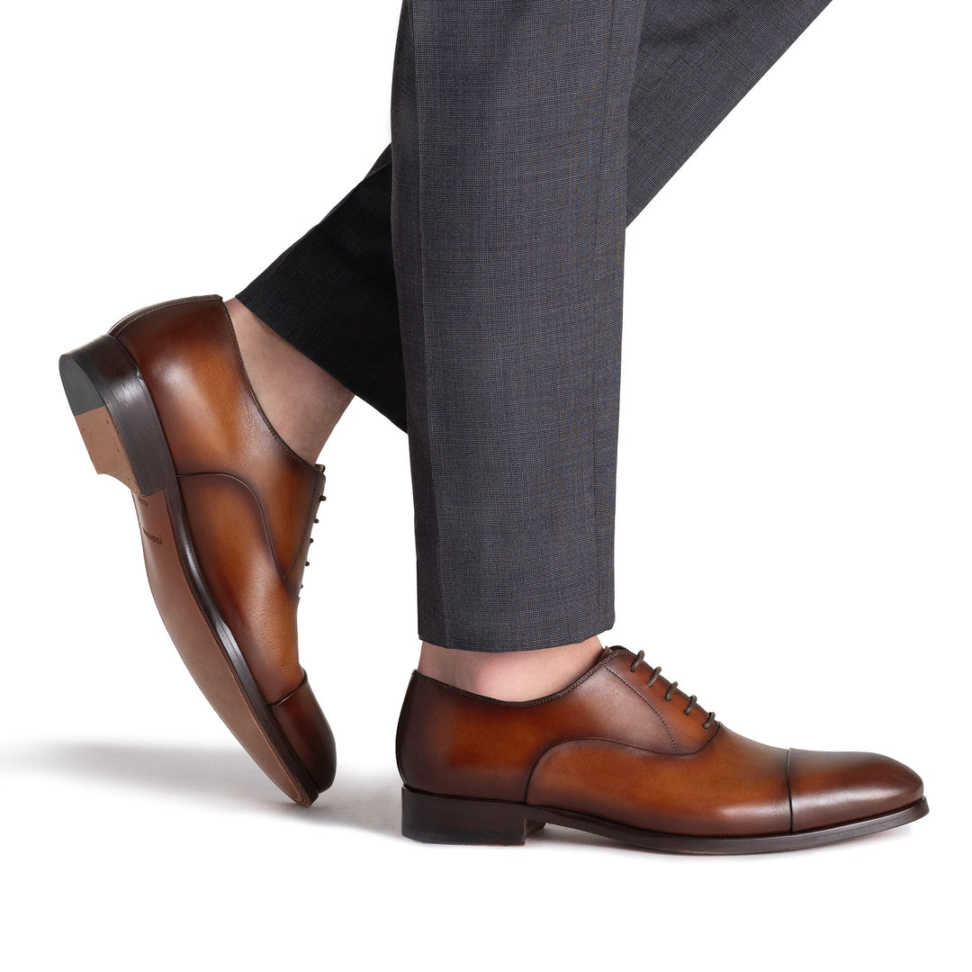 Cognac Naxos Leather Cap-Toe Dress Shoes - Magnanni - Boutique Jacques International
