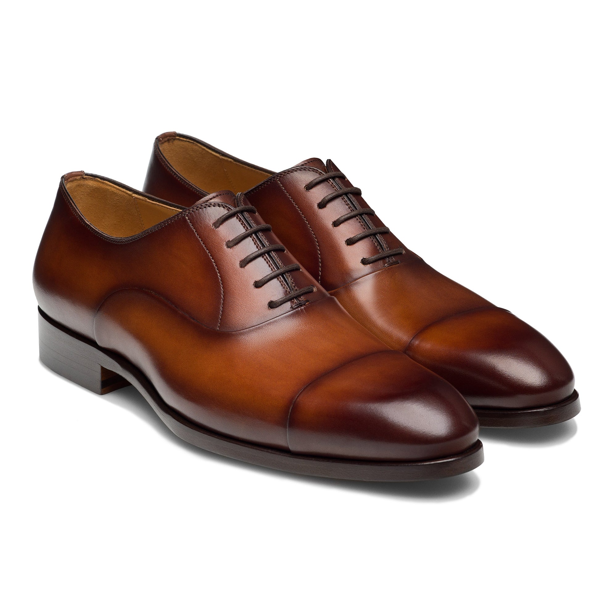 Cognac Naxos Leather Cap-Toe Dress Shoes - Magnanni - Boutique Jacques International
