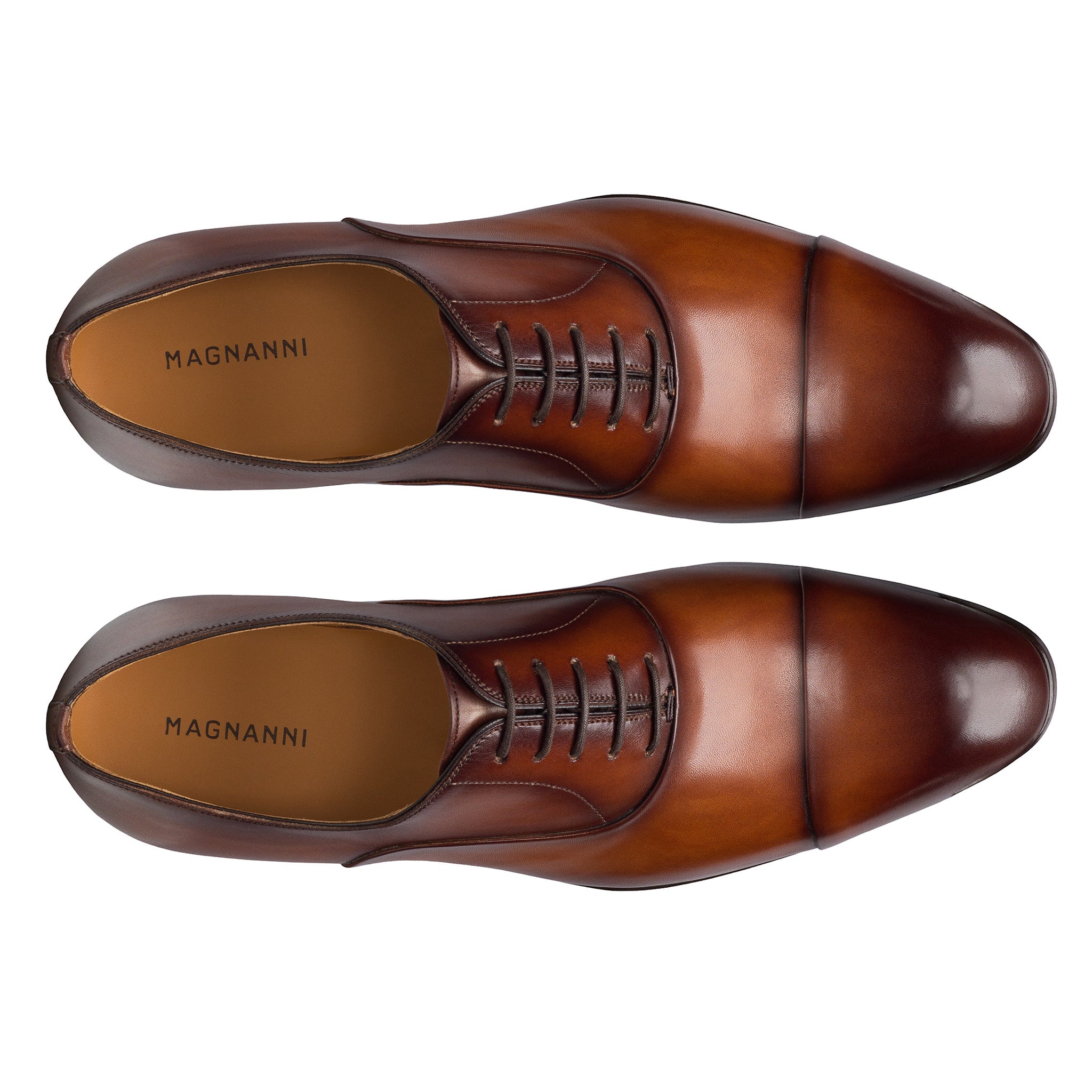Cognac Naxos Leather Cap-Toe Dress Shoes - Magnanni - Boutique Jacques International