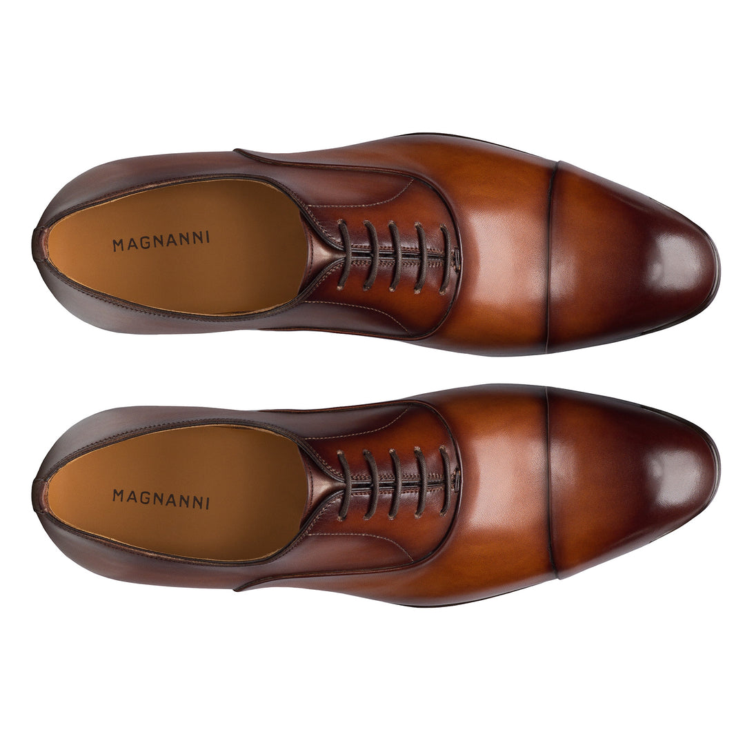 Cognac Naxos Leather Cap-Toe Dress Shoes - Magnanni - Boutique Jacques International
