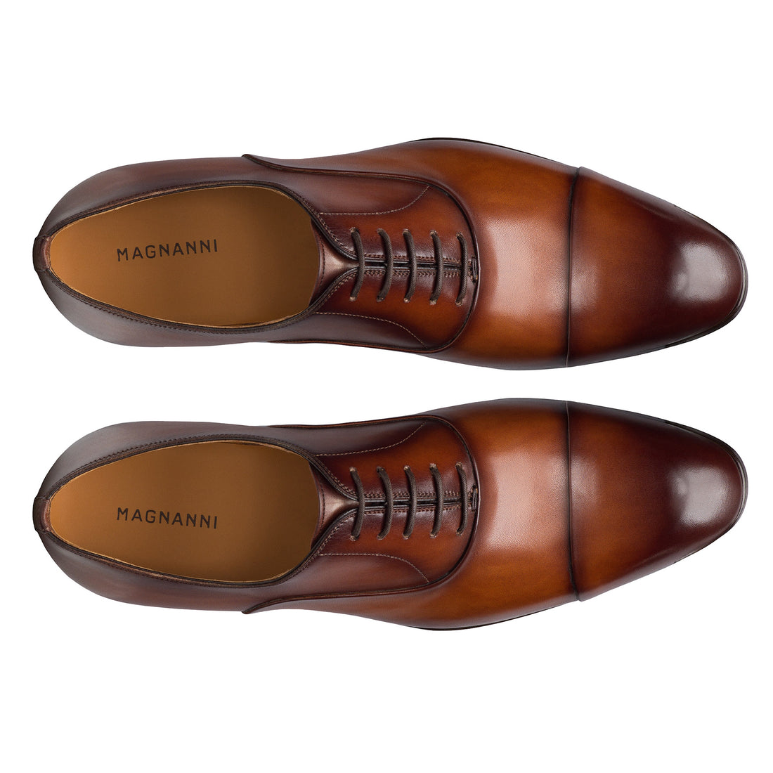 Cognac Naxos Leather Cap-Toe Dress Shoes - Magnanni - Boutique Jacques International