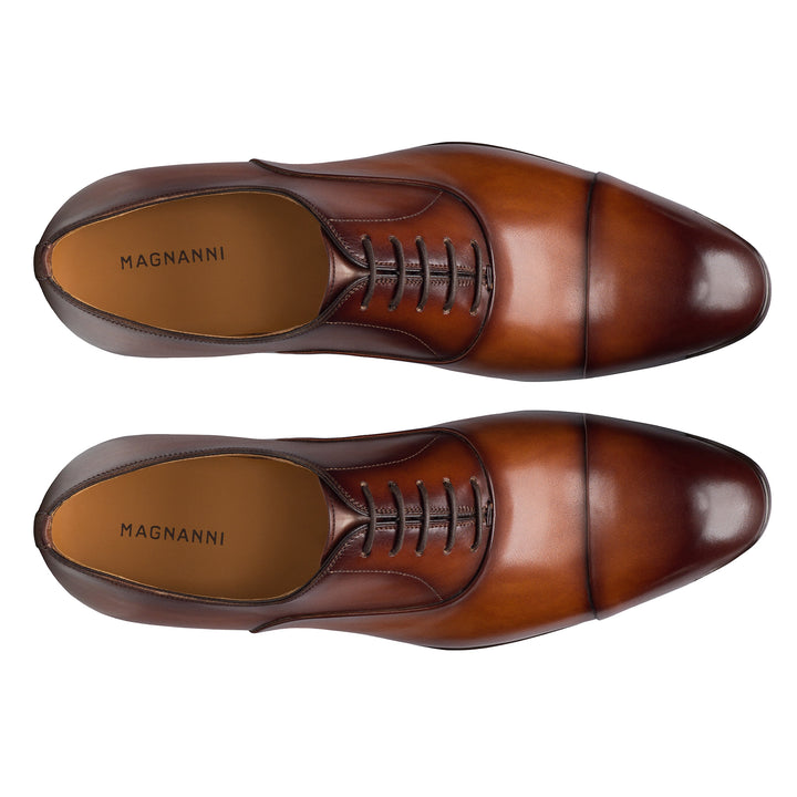 Cognac Naxos Leather Cap-Toe Dress Shoes - Magnanni - Boutique Jacques International