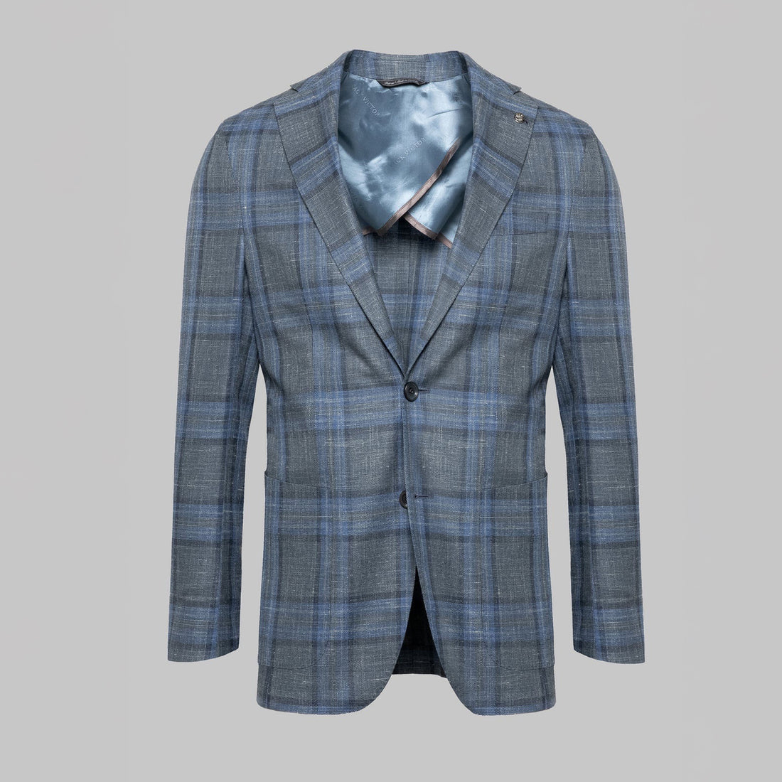 Grey and Blue Plaid Hampton Contemporary Fit Knit Wool/Silk/Linen Loro Piana Blazer - Jack Victor - Boutique Jacques International