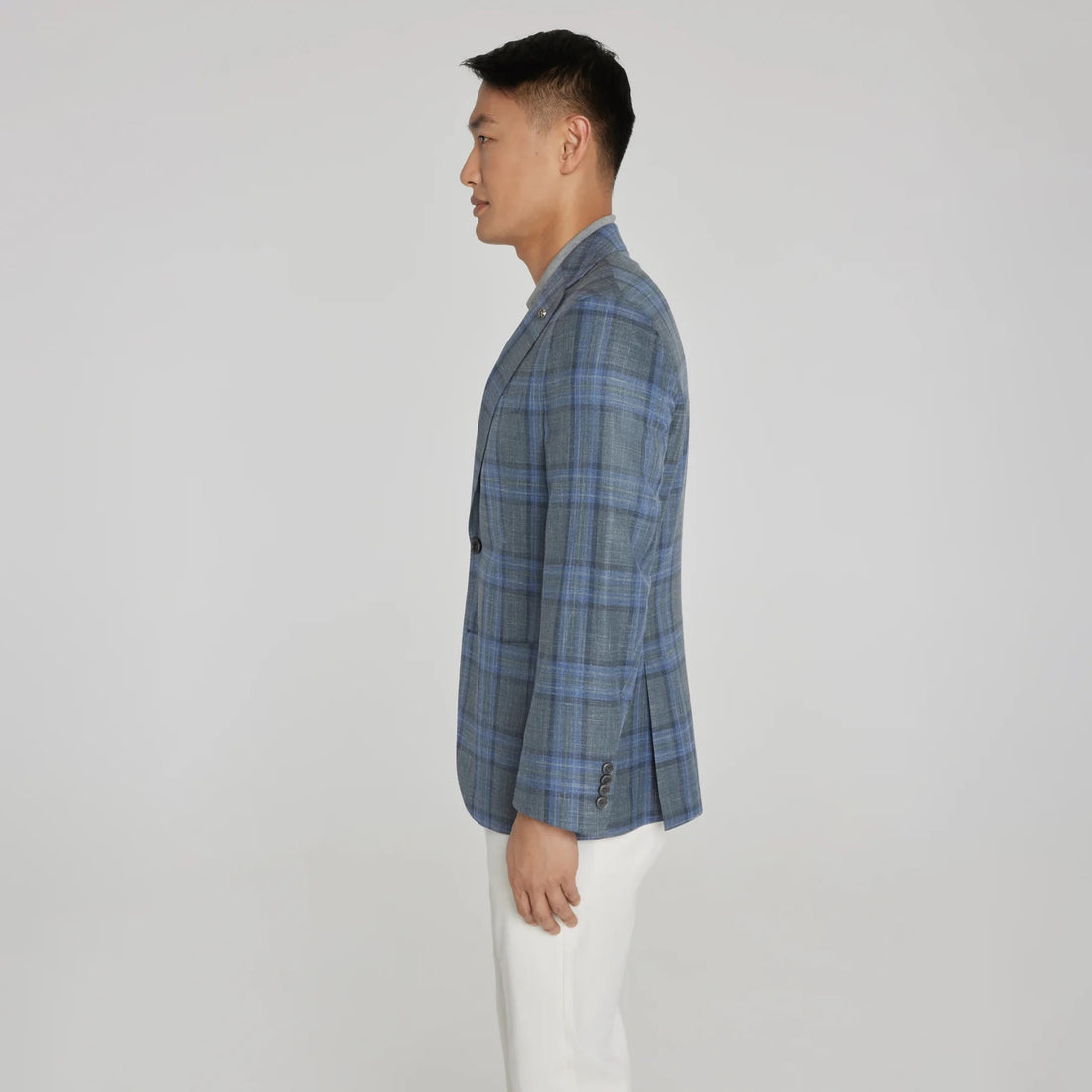 Grey and Blue Plaid Hampton Contemporary Fit Knit Wool/Silk/Linen Loro Piana Blazer - Jack Victor - Boutique Jacques International