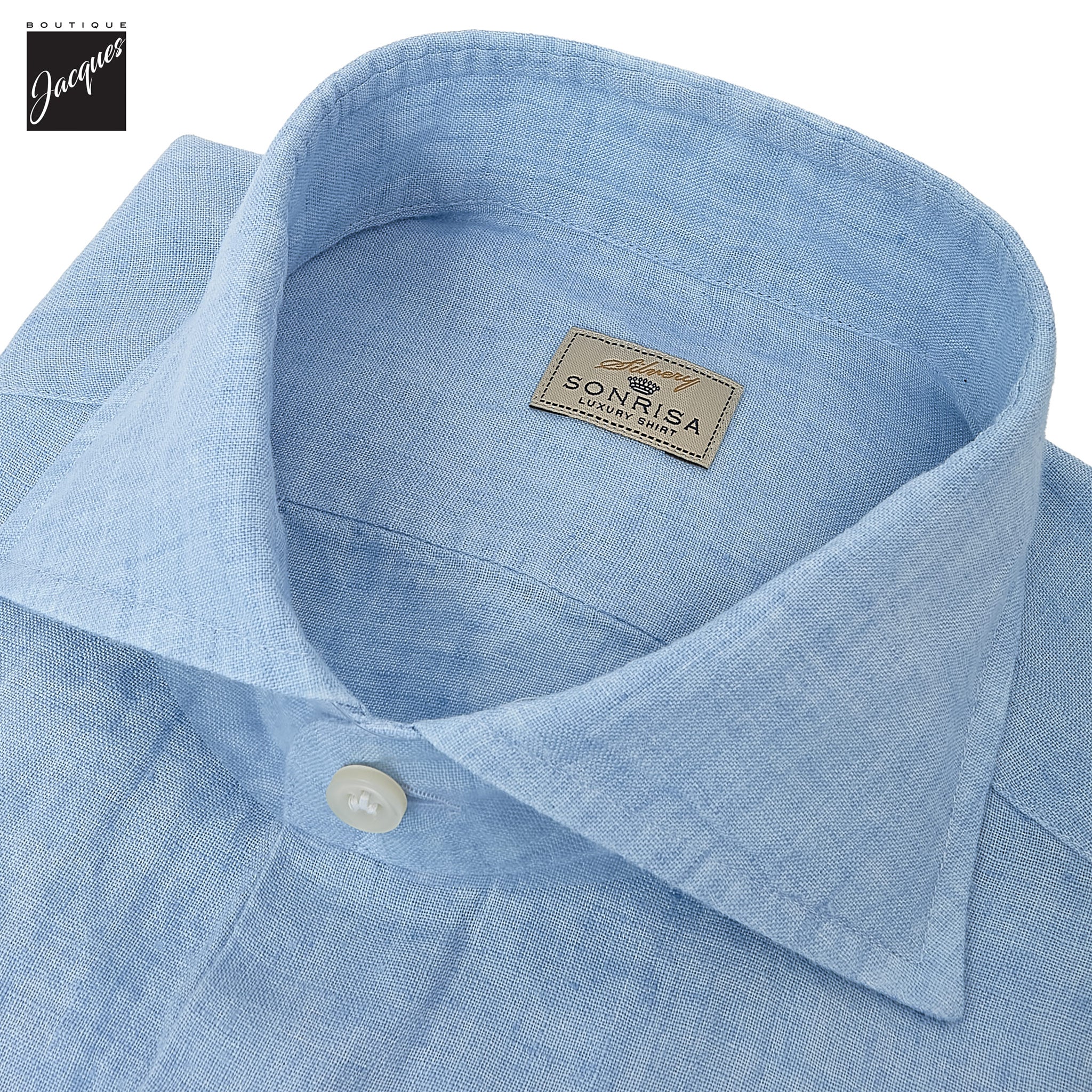 Sky Blue Garment-Dyed Linen Modern Fit Casual Shirt - SONRISA - Boutique Jacques International