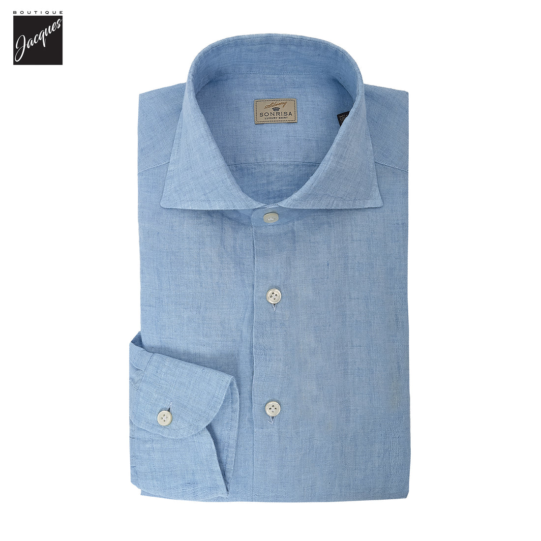 Sky Blue Garment-Dyed Linen Modern Fit Casual Shirt - SONRISA - Boutique Jacques International