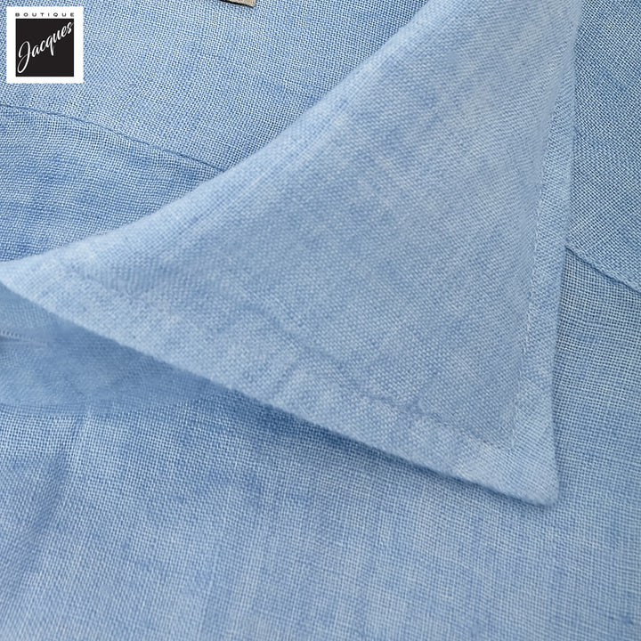 Sky Blue Garment-Dyed Linen Modern Fit Casual Shirt - SONRISA - Boutique Jacques International