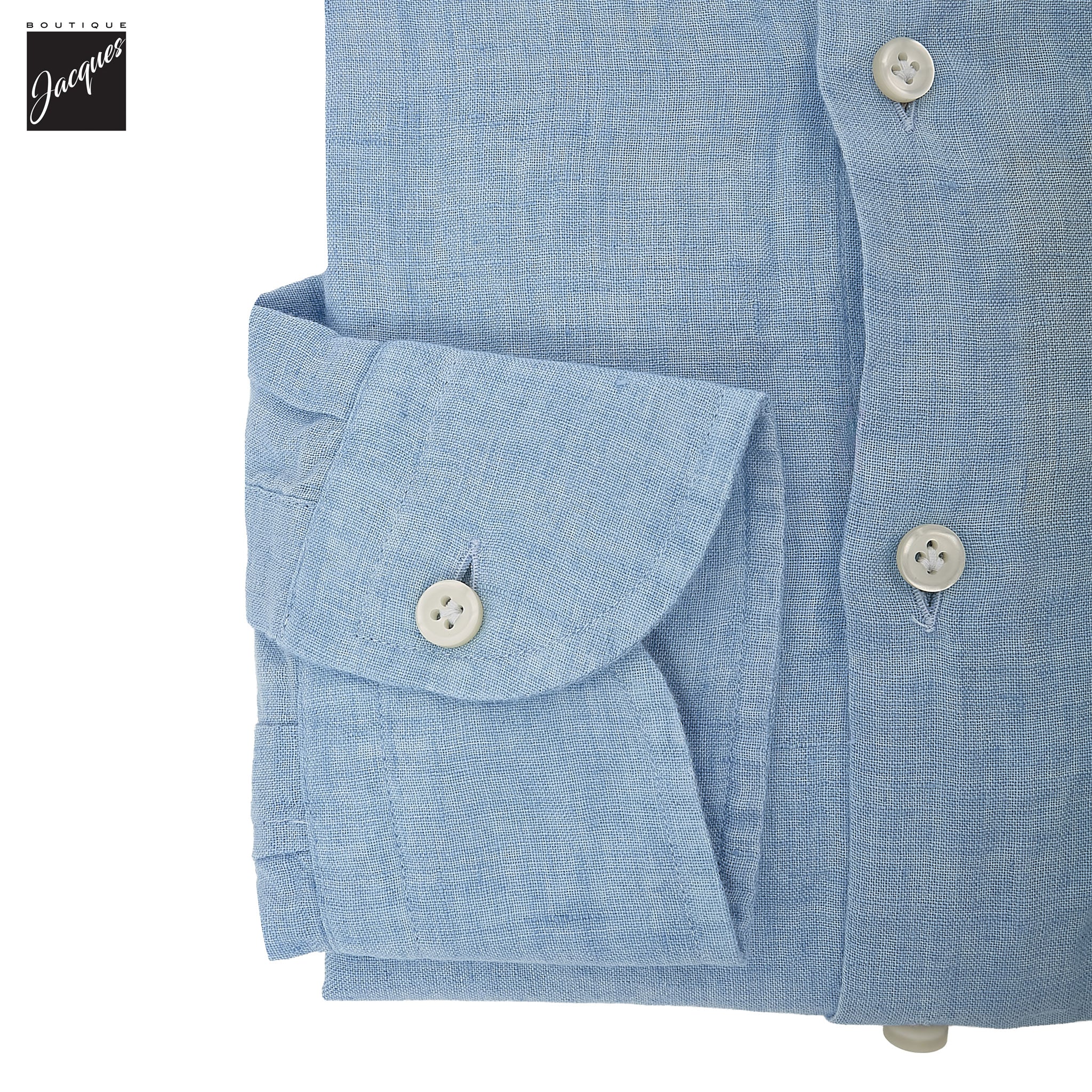 Sky Blue Garment-Dyed Linen Modern Fit Casual Shirt - SONRISA - Boutique Jacques International