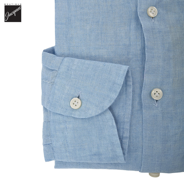 Sky Blue Garment-Dyed Linen Modern Fit Casual Shirt - SONRISA - Boutique Jacques International