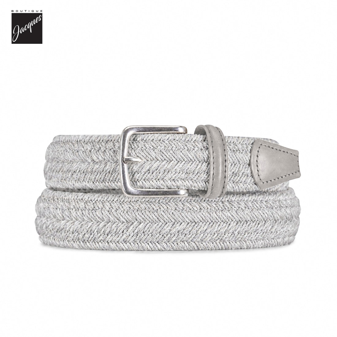 Light Gray Linen-Cotton Woven Stretch Belt - Anderson's