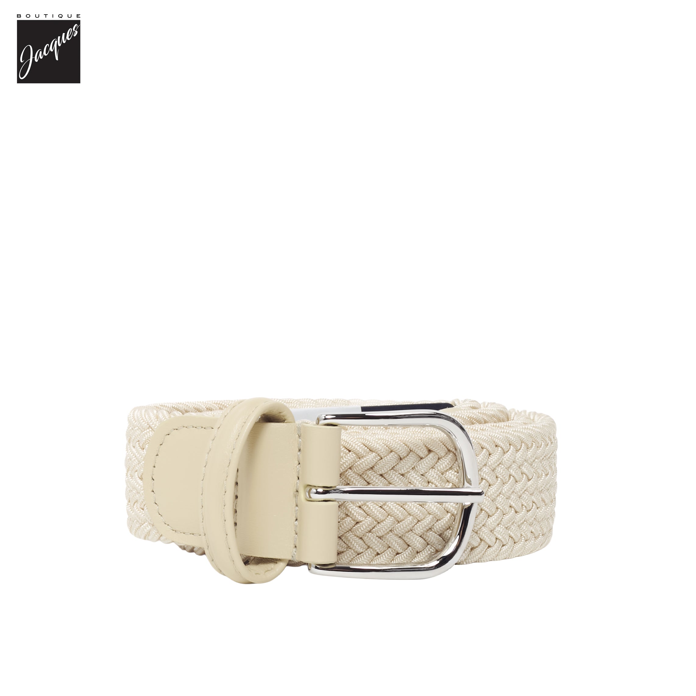 Cream Solid Woven Elastic Belt - Anderson's - Boutique Jacques International