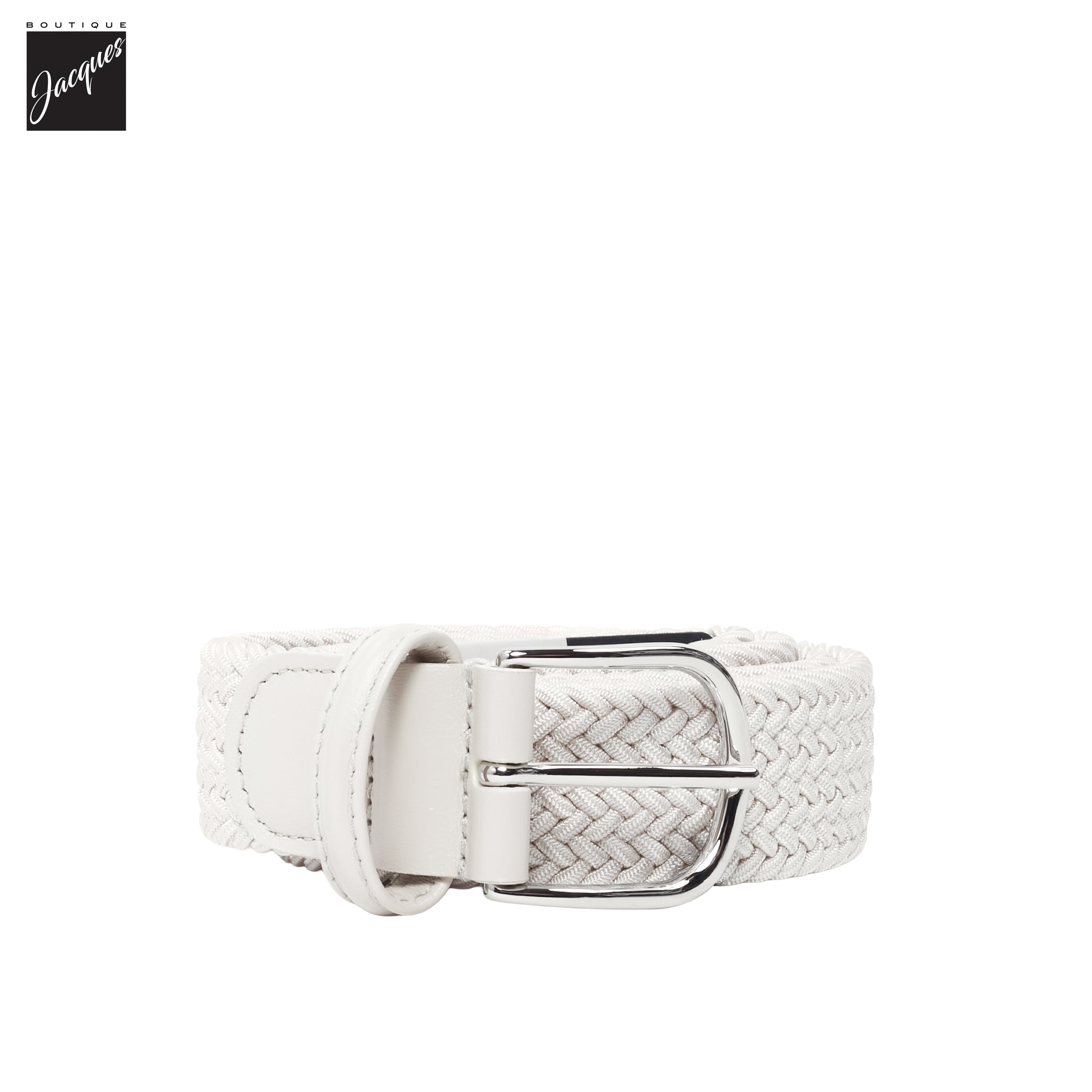 White Solid Woven Elastic Belt - Anderson's