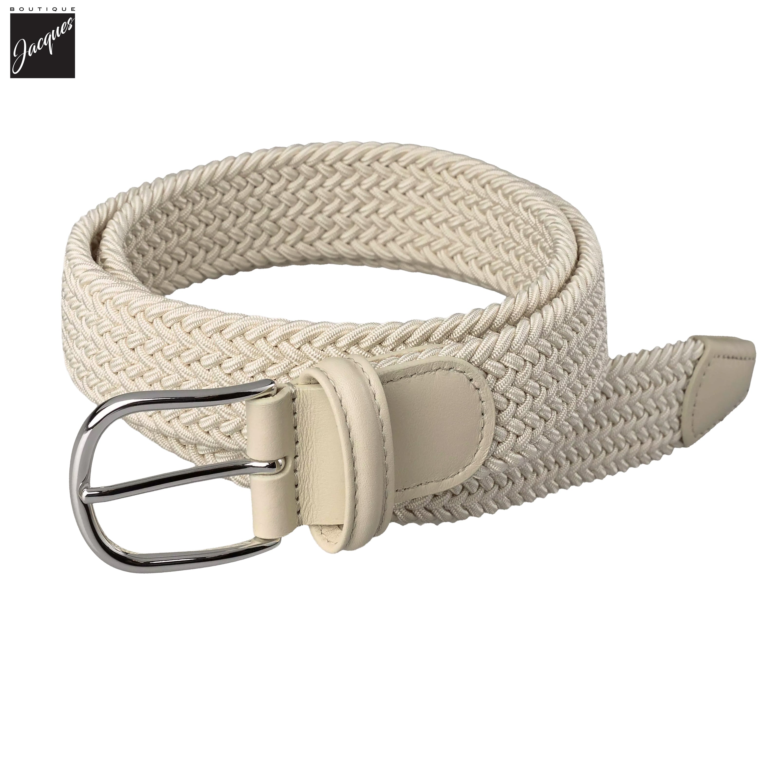 Cream Solid Woven Elastic Belt - Anderson's - Boutique Jacques International