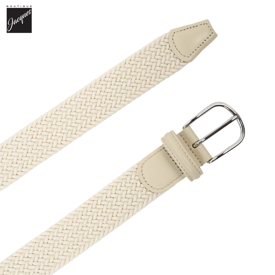 Cream Solid Woven Elastic Belt - Anderson's - Boutique Jacques International