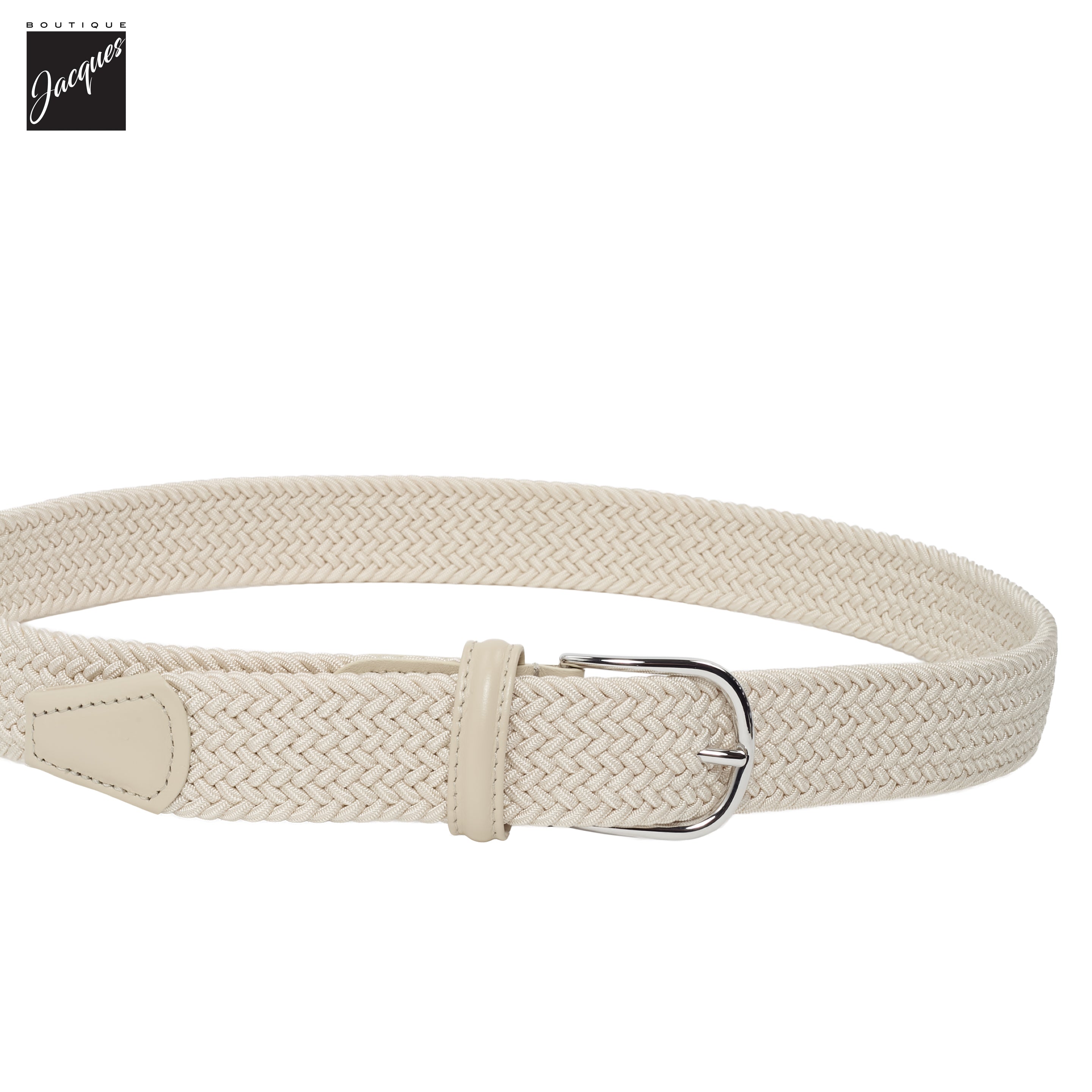 Cream Solid Woven Elastic Belt - Anderson's - Boutique Jacques International