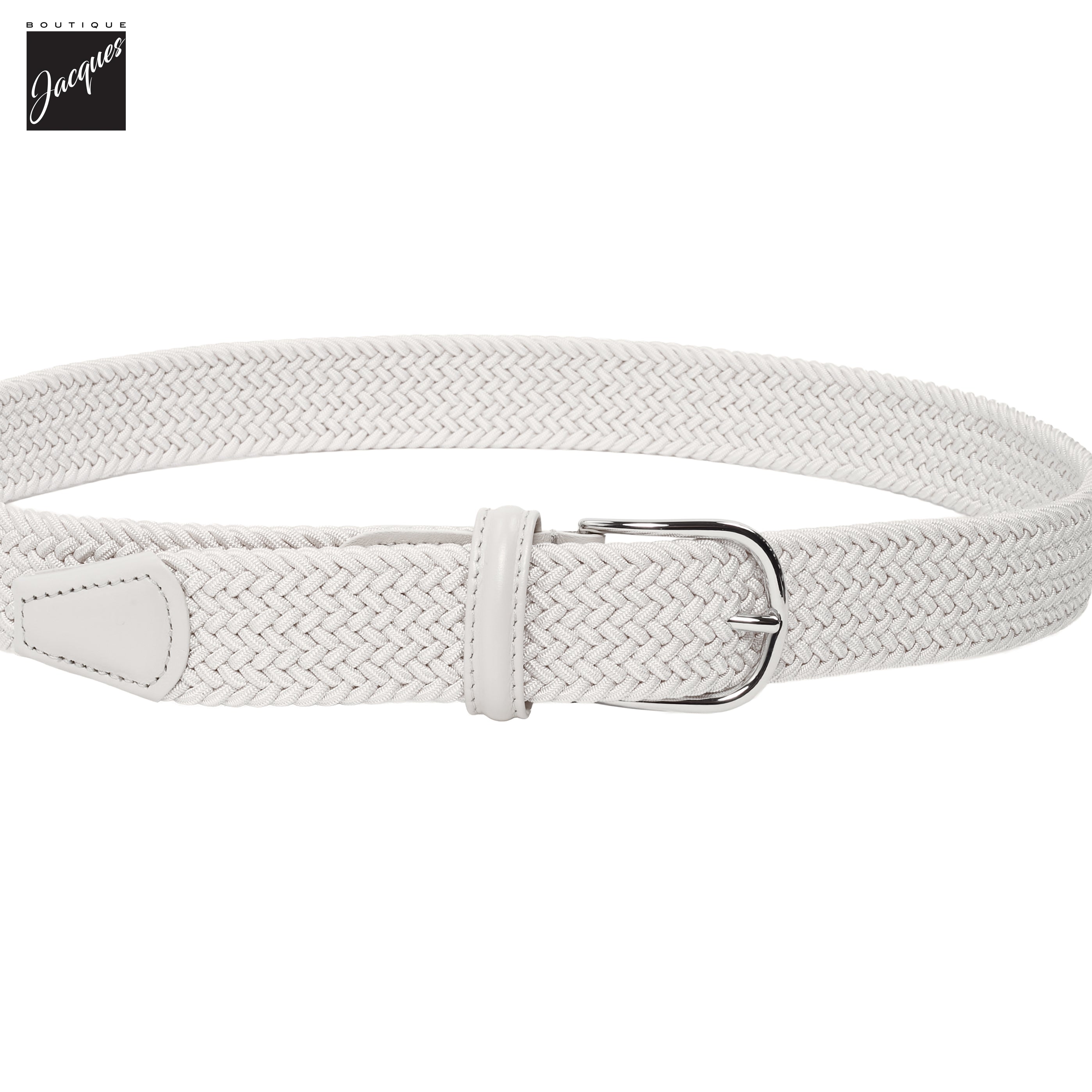 White Solid Woven Elastic Belt - Anderson's