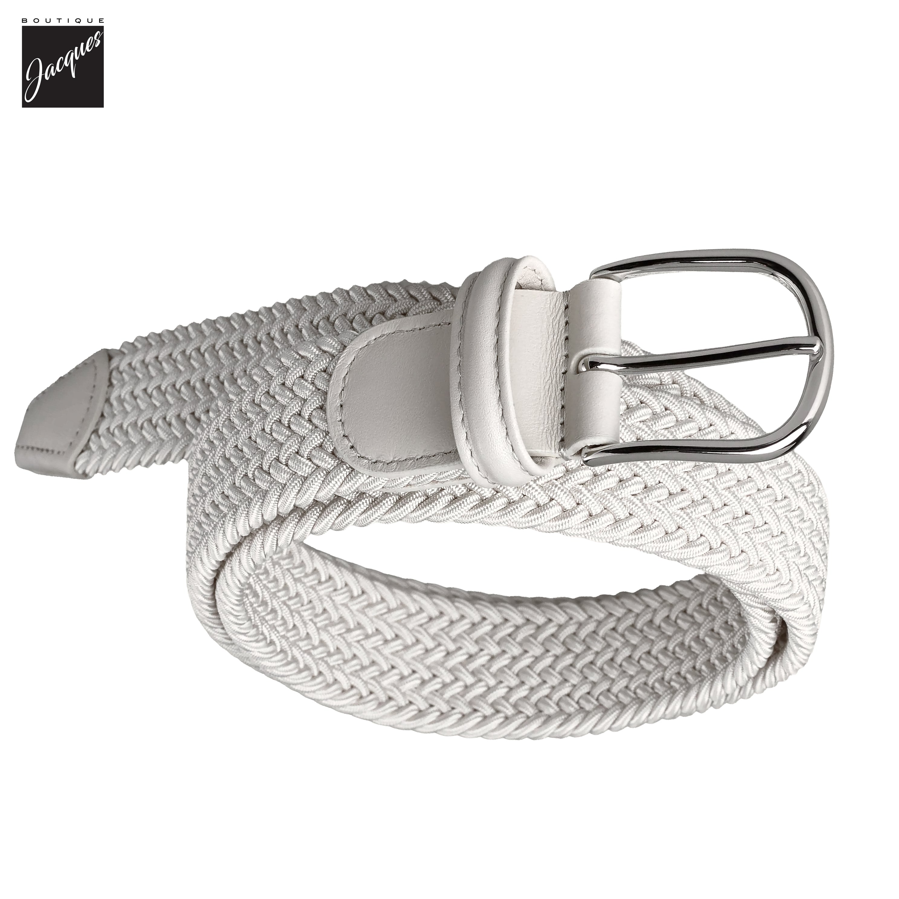 White Solid Woven Elastic Belt - Anderson's