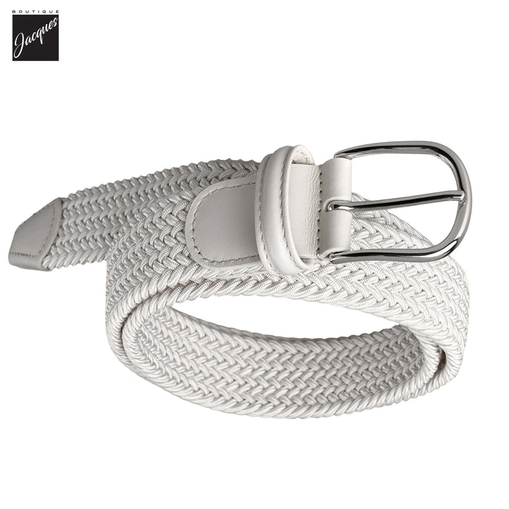 White Solid Woven Elastic Belt - Anderson's