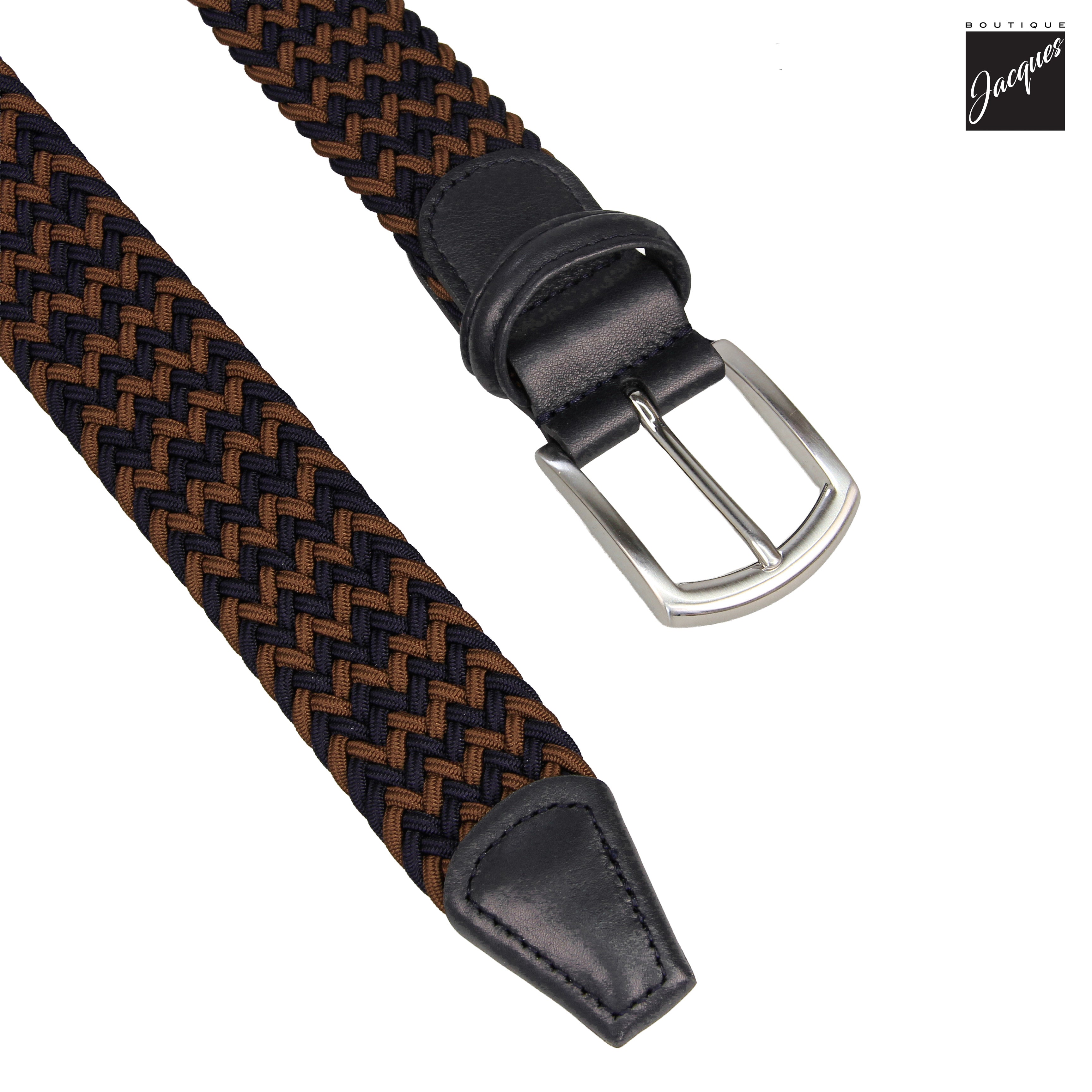 Brown & Navy Two-Tone Multicolour Woven Elastic Belt - Anderson's