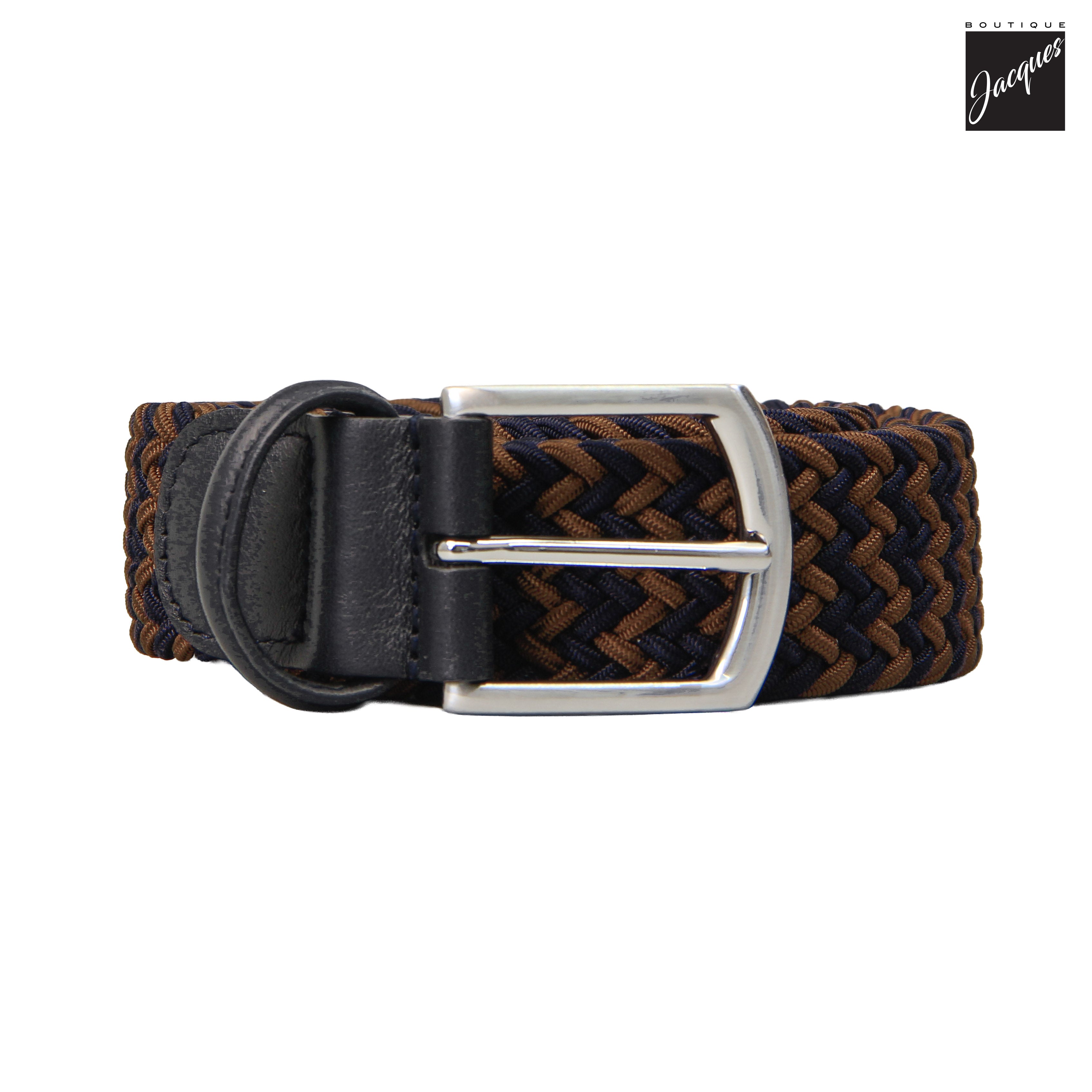 Brown & Navy Two-Tone Multicolour Woven Elastic Belt - Anderson's