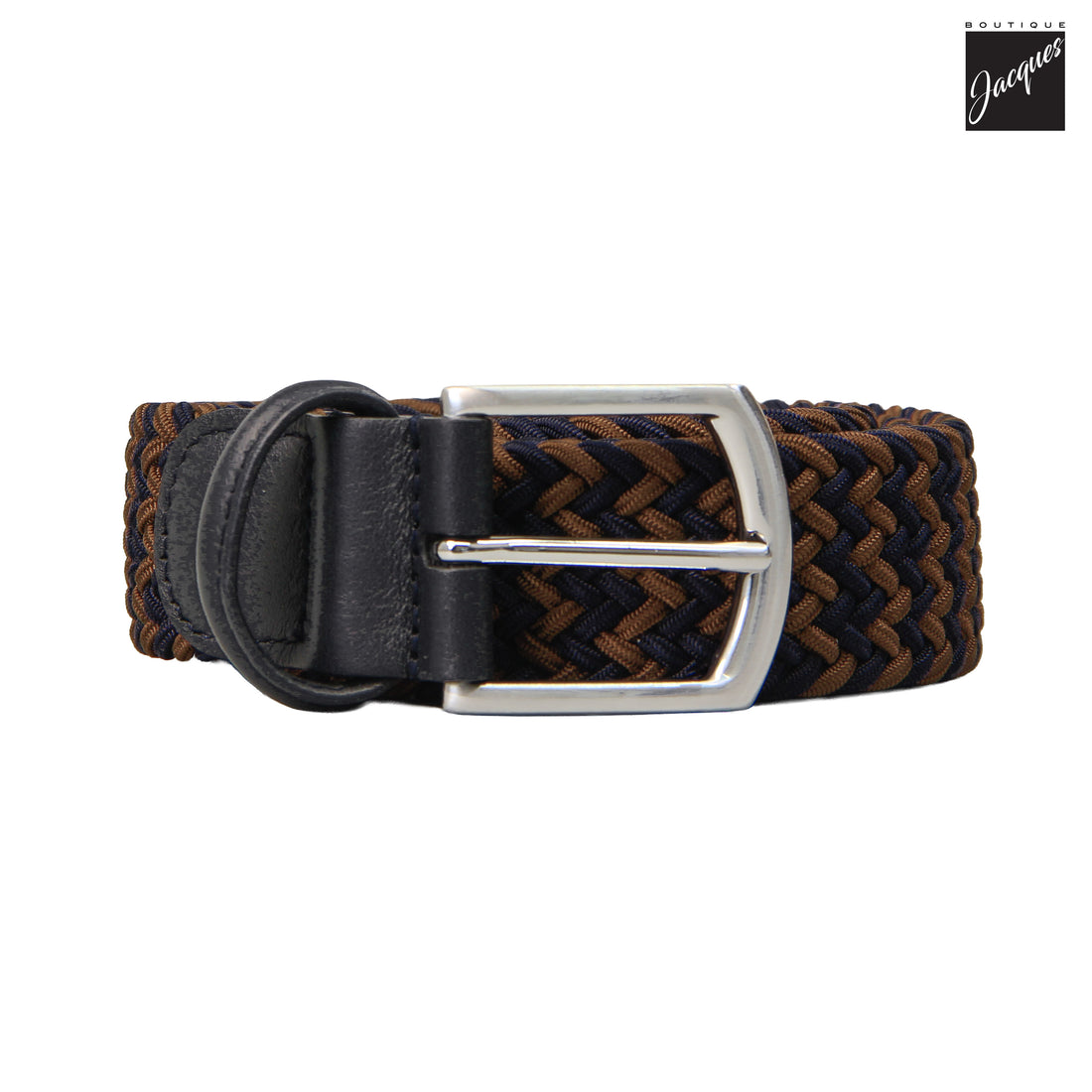 Brown & Navy Two-Tone Multicolour Woven Elastic Belt - Anderson's