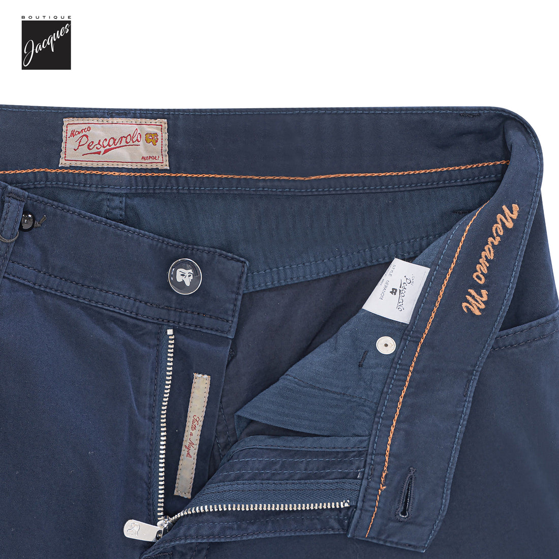 Navy Cotton-Stretch Nerano M Tailored Fit Five Pocket Pants - Marco Pescarolo