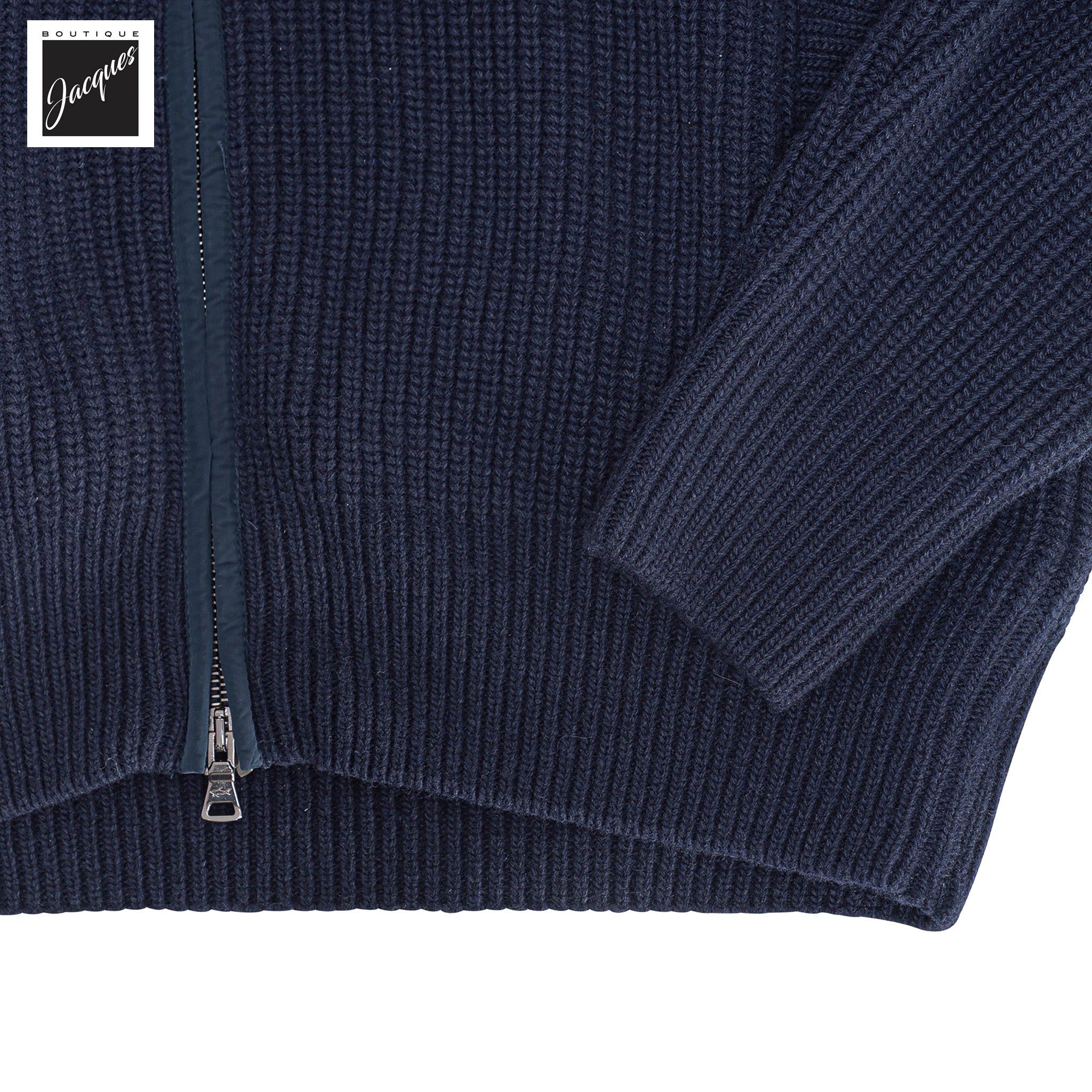 Navy Shark Tag Re-Wool Hybrid Sweater with Detachable Collar - Paul & Shark