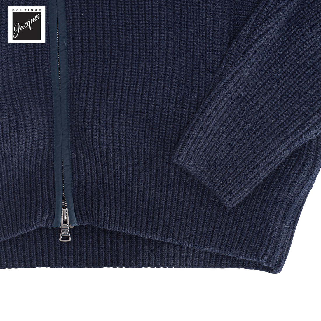 Navy Shark Tag Re-Wool Hybrid Sweater with Detachable Collar - Paul & Shark