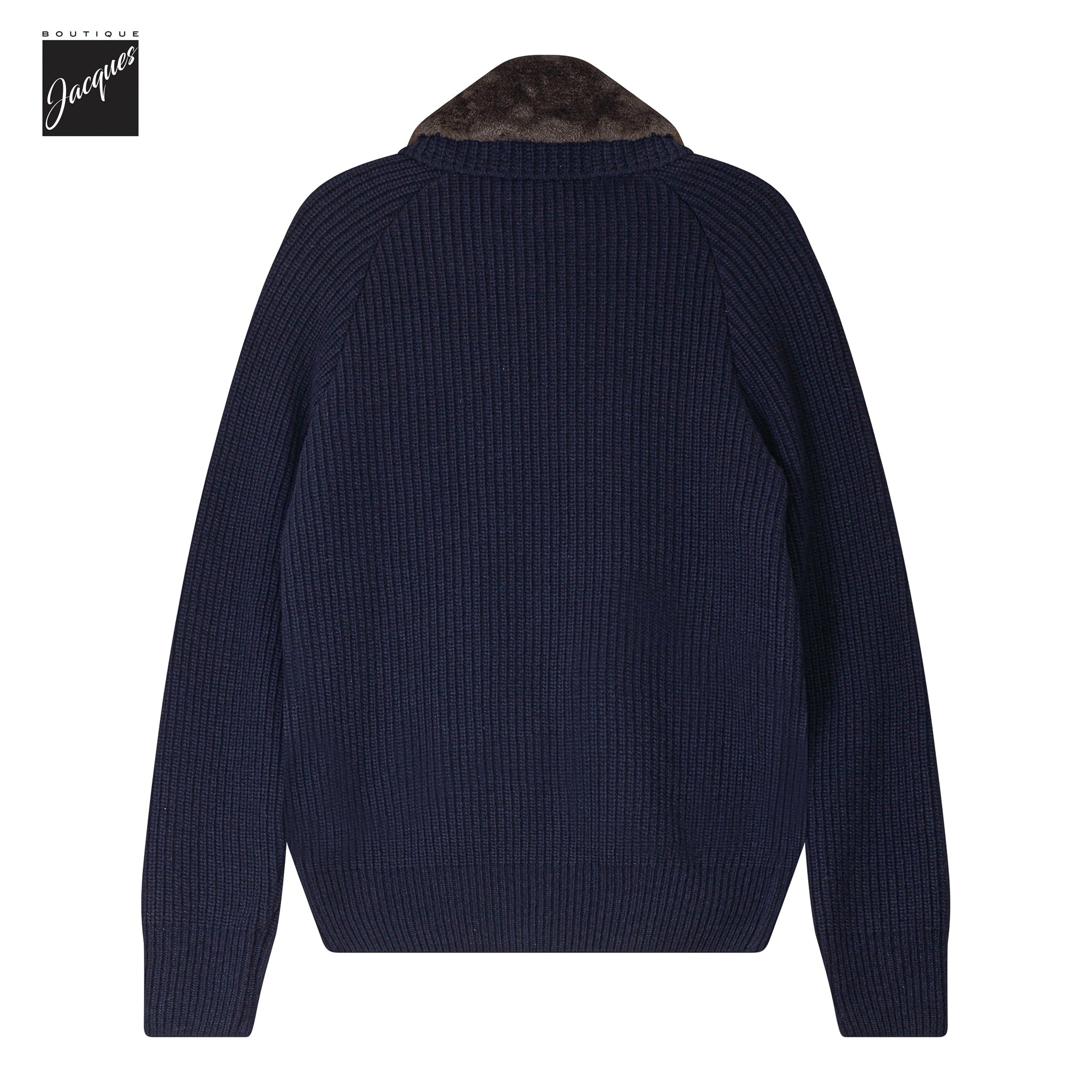 Navy Shark Tag Re-Wool Hybrid Sweater with Detachable Collar - Paul & Shark