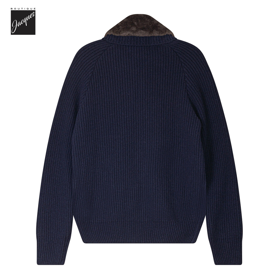 Navy Shark Tag Re-Wool Hybrid Sweater with Detachable Collar - Paul & Shark