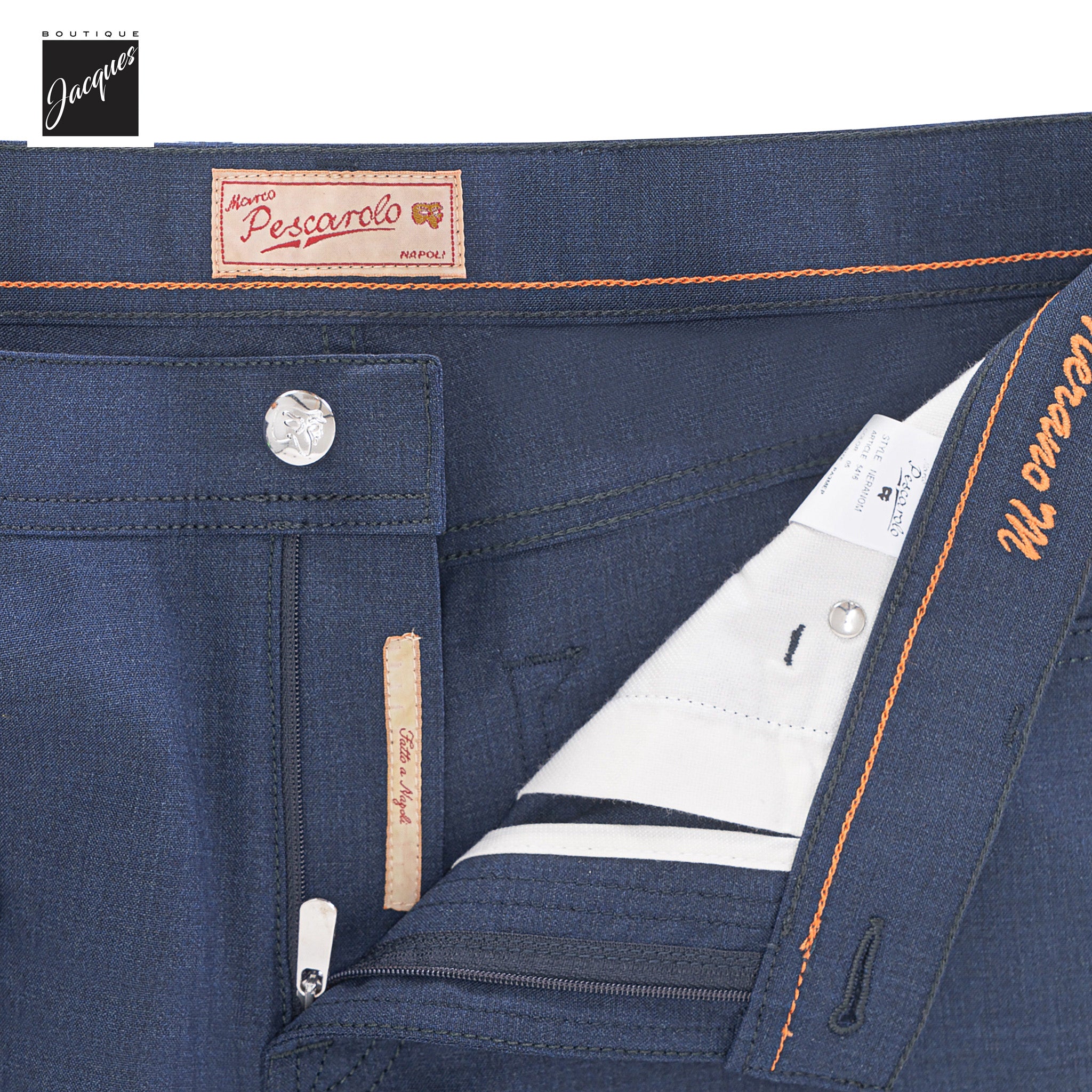 Navy Wool-Stretch Nerano M Tailored Fit Five Pocket Pants - Marco Pescarolo