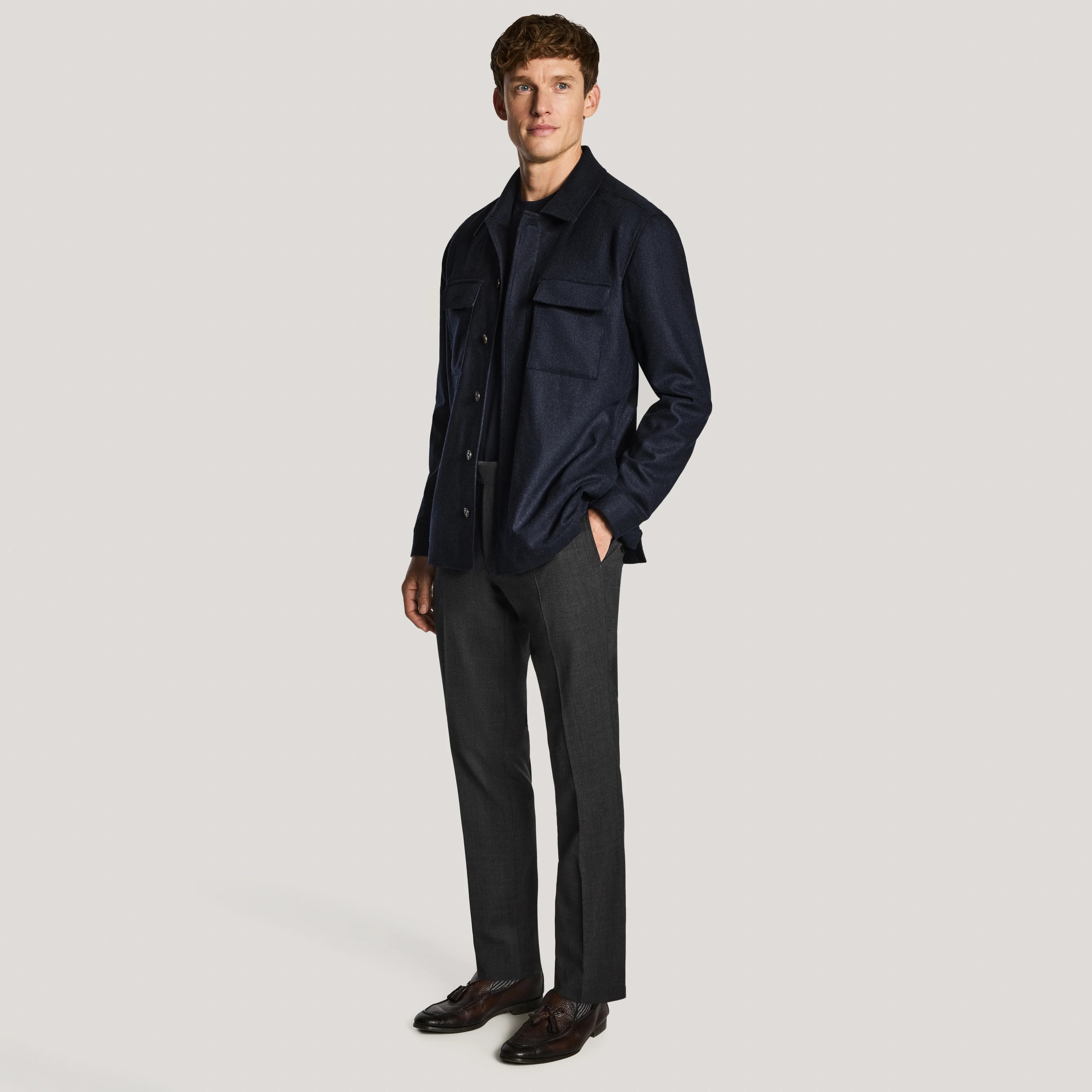 Navy Blue Wool-Stretch Colbey Overshirt - Jack Victor
