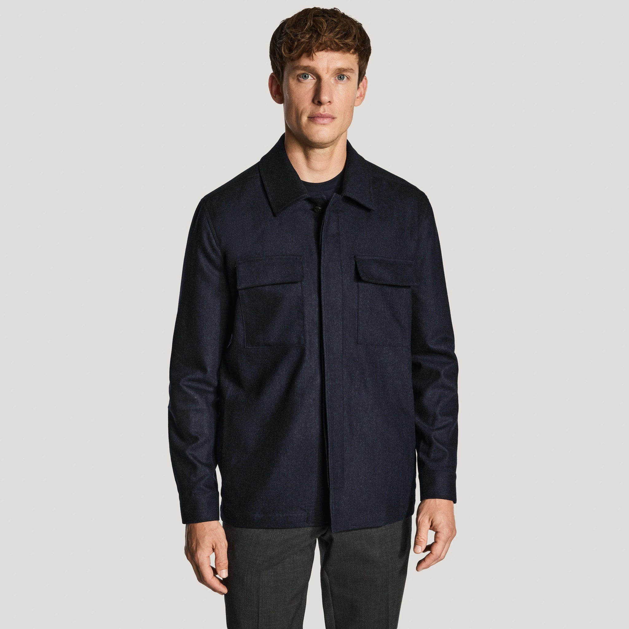 Navy Blue Wool-Stretch Colbey Overshirt - Jack Victor