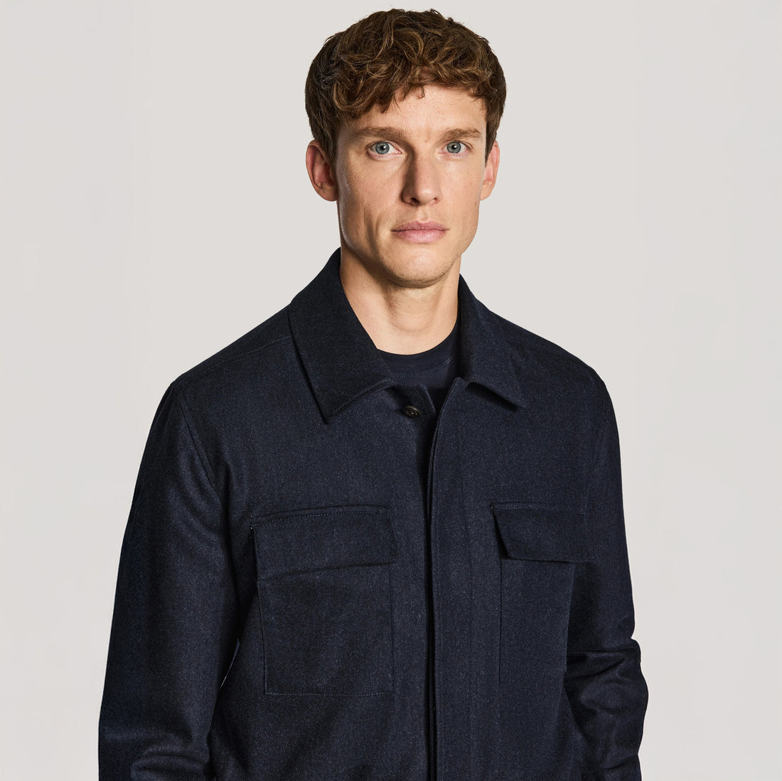 Navy Blue Wool-Stretch Colbey Overshirt - Jack Victor