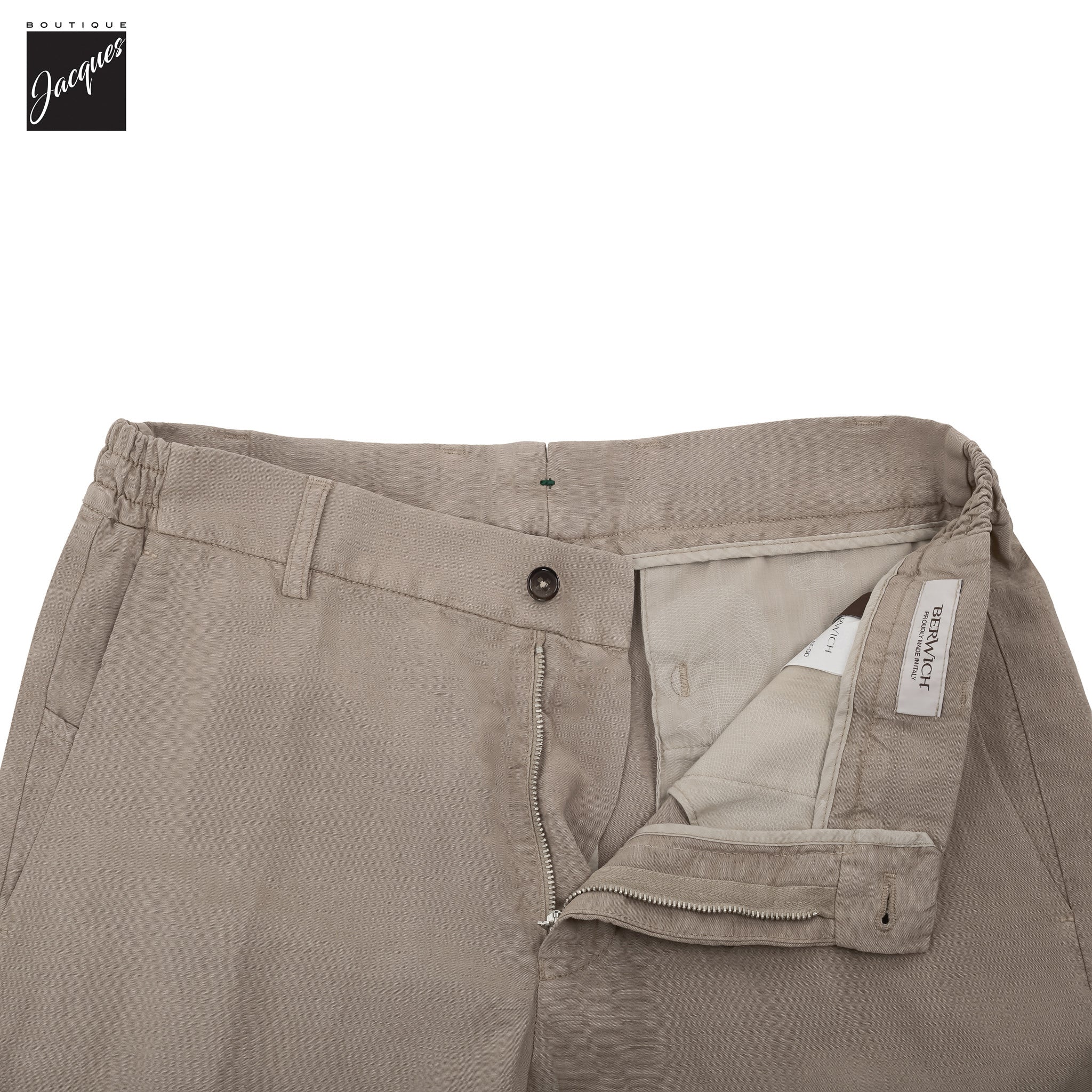Light Fango (Mud) Lyocell-Linen Elax Bermuda Shorts - Berwich - Boutique Jacques International