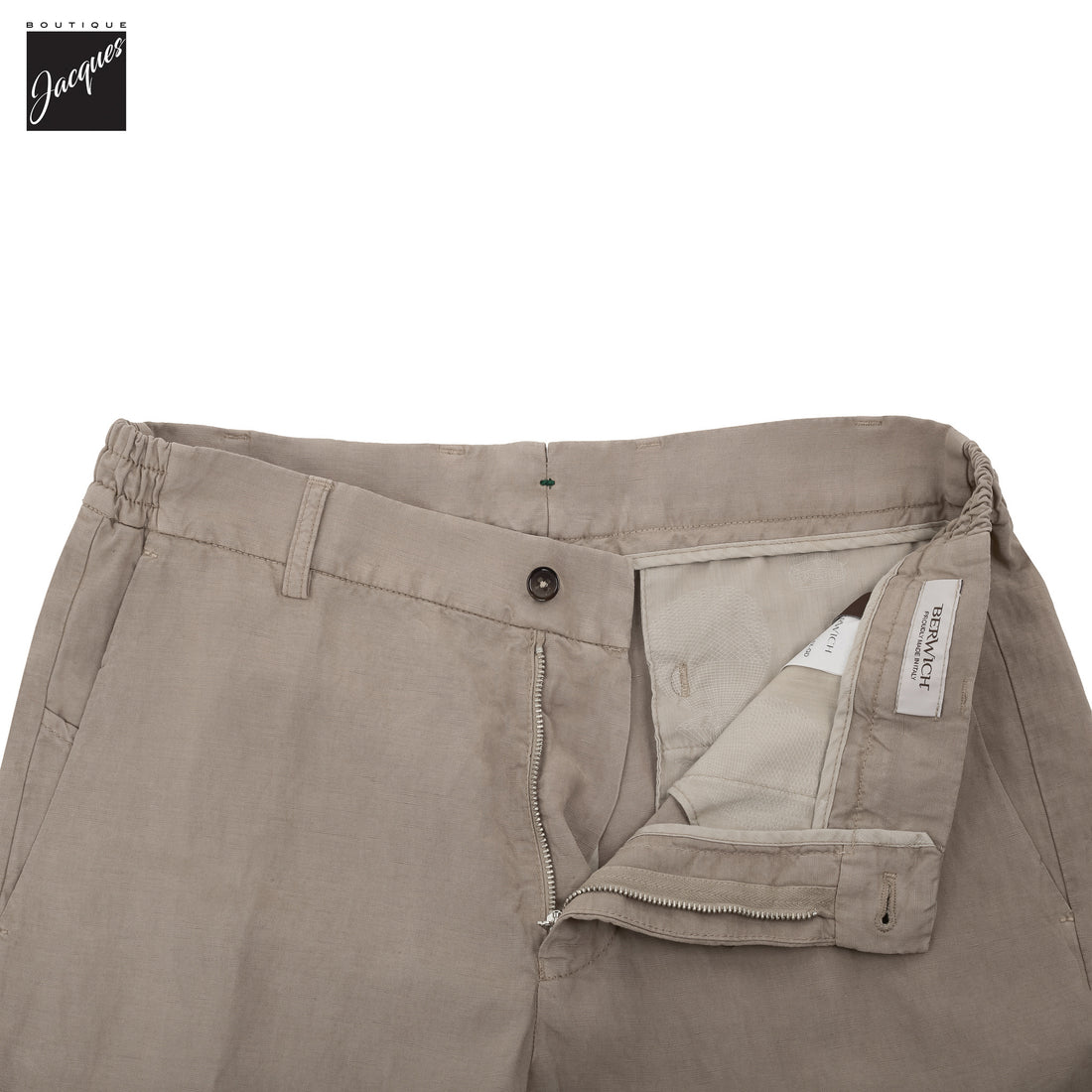 Light Fango (Mud) Lyocell-Linen Elax Bermuda Shorts - Berwich - Boutique Jacques International