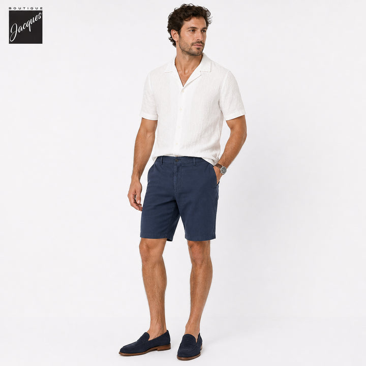 Avio Blue Lyocell-Linen Elax Bermuda Shorts - Berwich - Boutique Jacques International