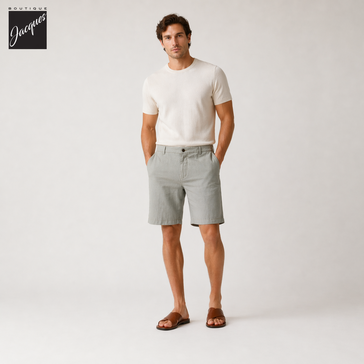 Salvia Sage Lyocell-Linen Elax Bermuda Shorts - Berwich - Boutique Jacques International