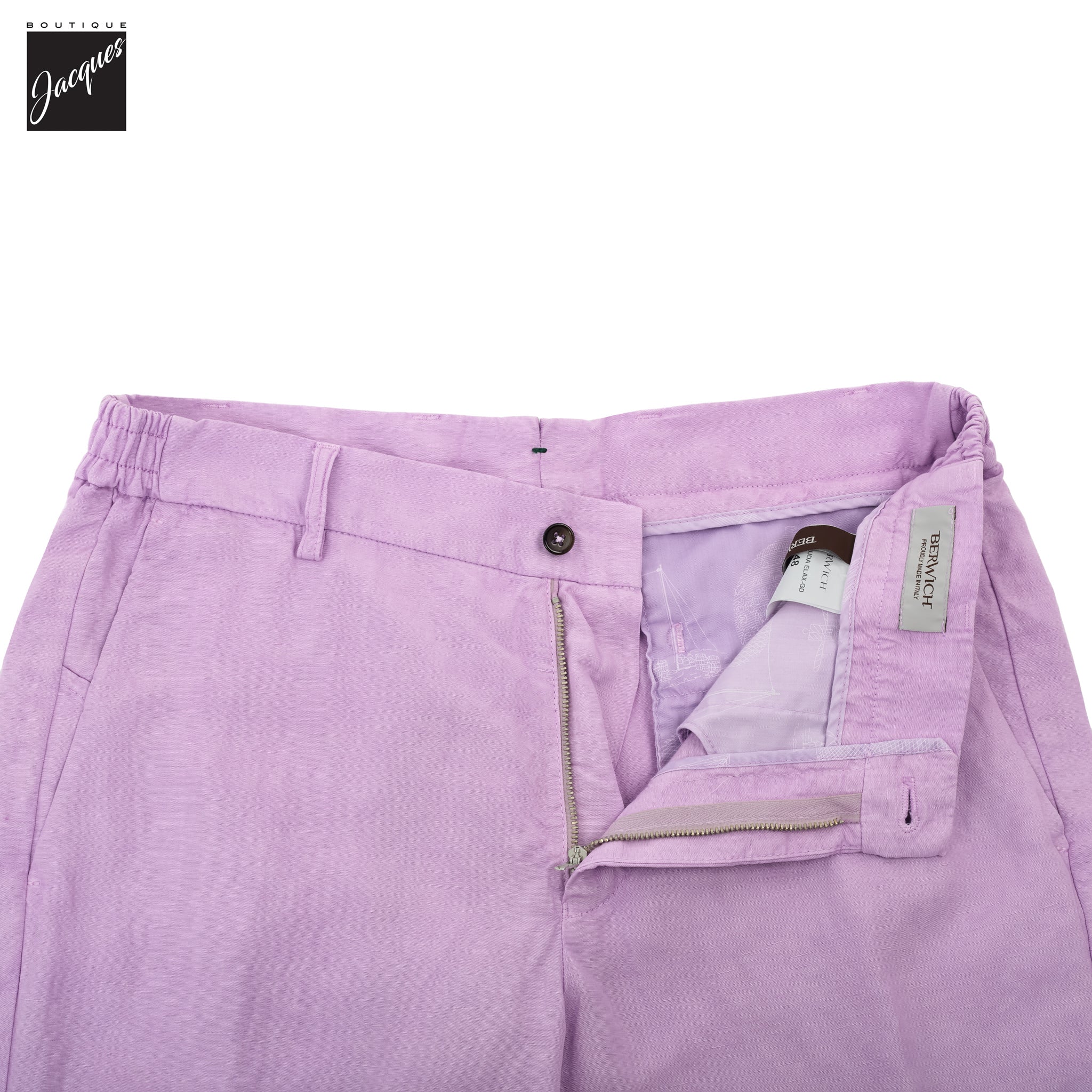 Lilac Lyocell-Linen Elax Bermuda Shorts - Berwich - Boutique Jacques International