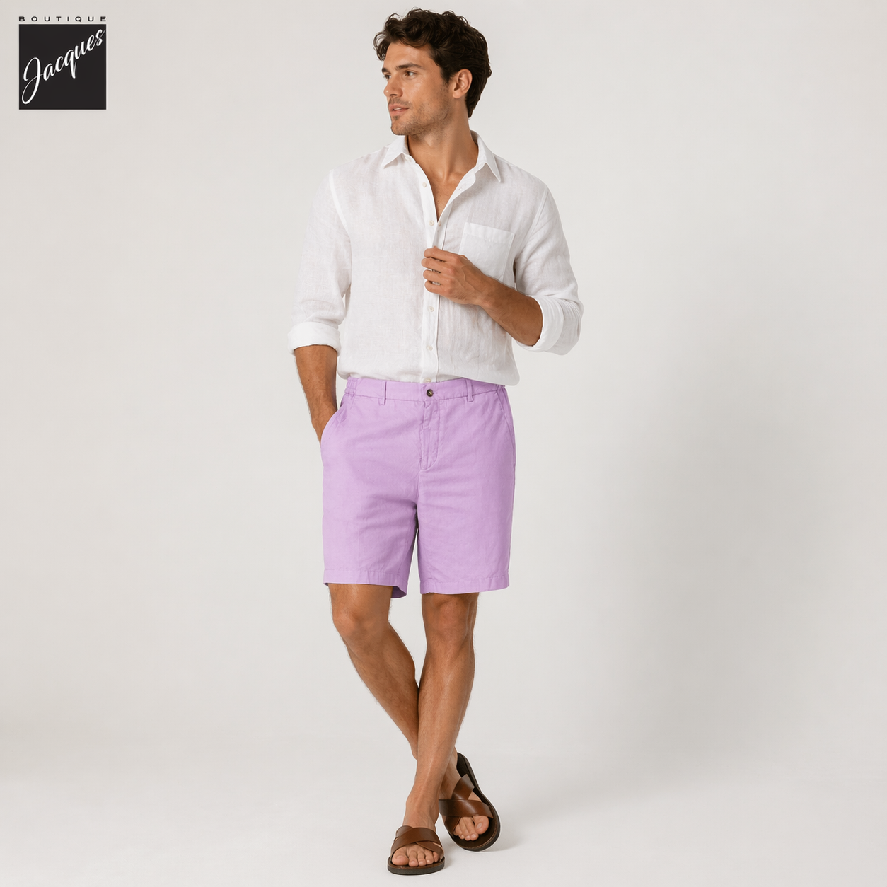 Lilac Lyocell-Linen Elax Bermuda Shorts - Berwich - Boutique Jacques International
